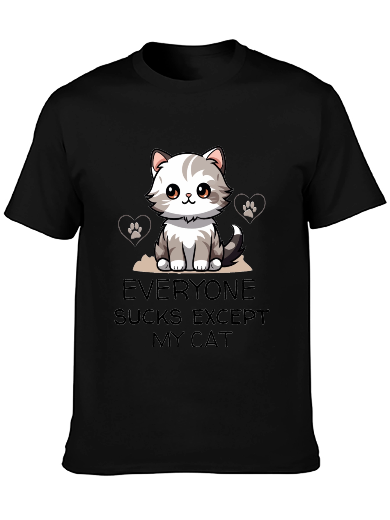 Black Everyone Sucks Except My Cat T-Shirt view 3