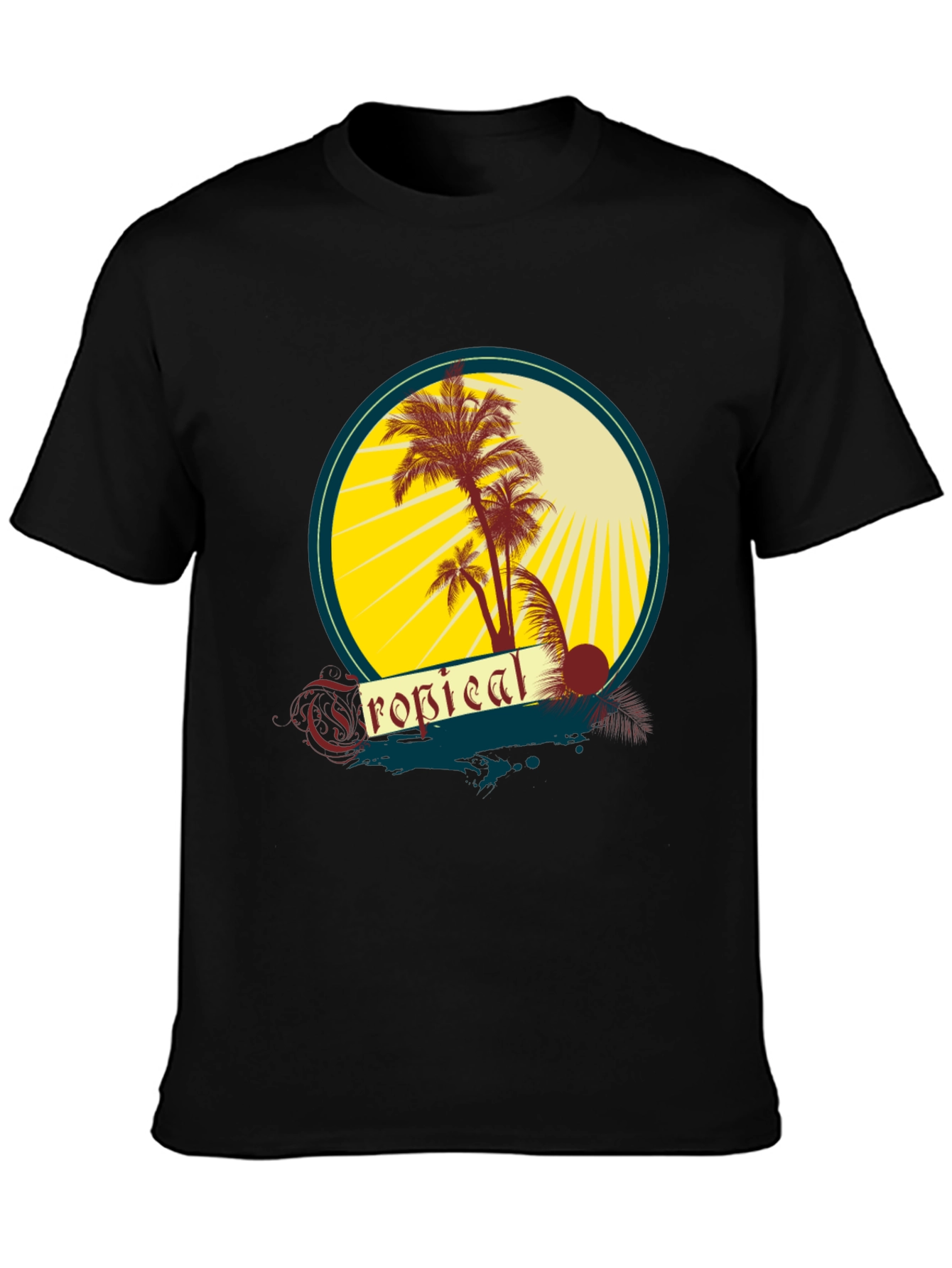 Black Tropical Palms Graphic Tee - Black Cotton T-Shirt view 3