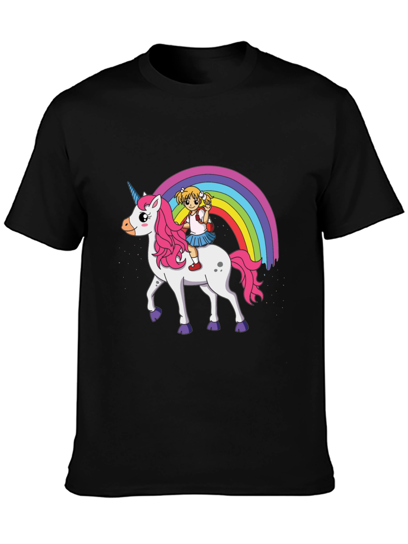Black Unicorn Rainbow Ride Graphic T-Shirt view 3