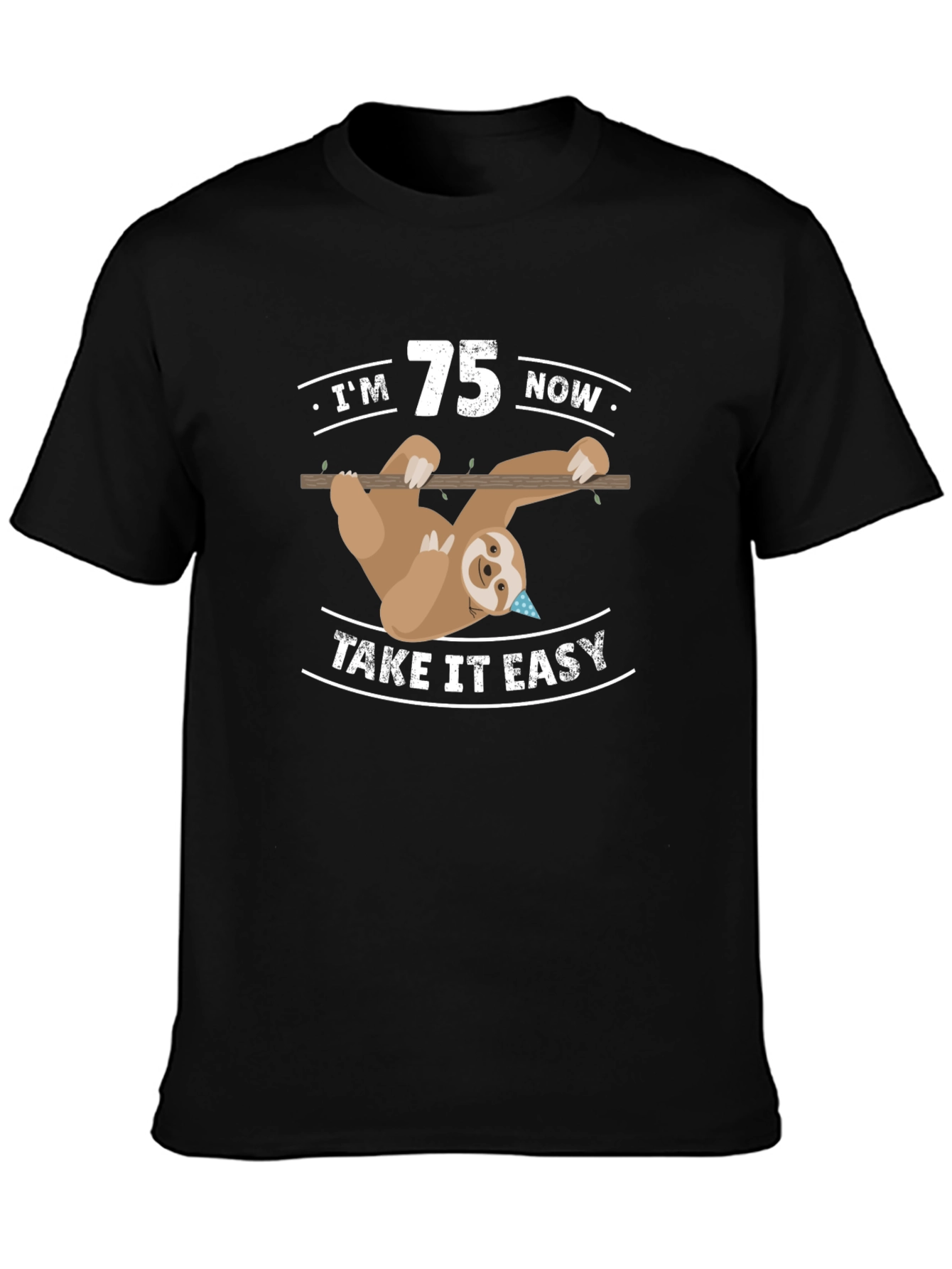 Black 75th Birthday Sloth T-Shirt view 3