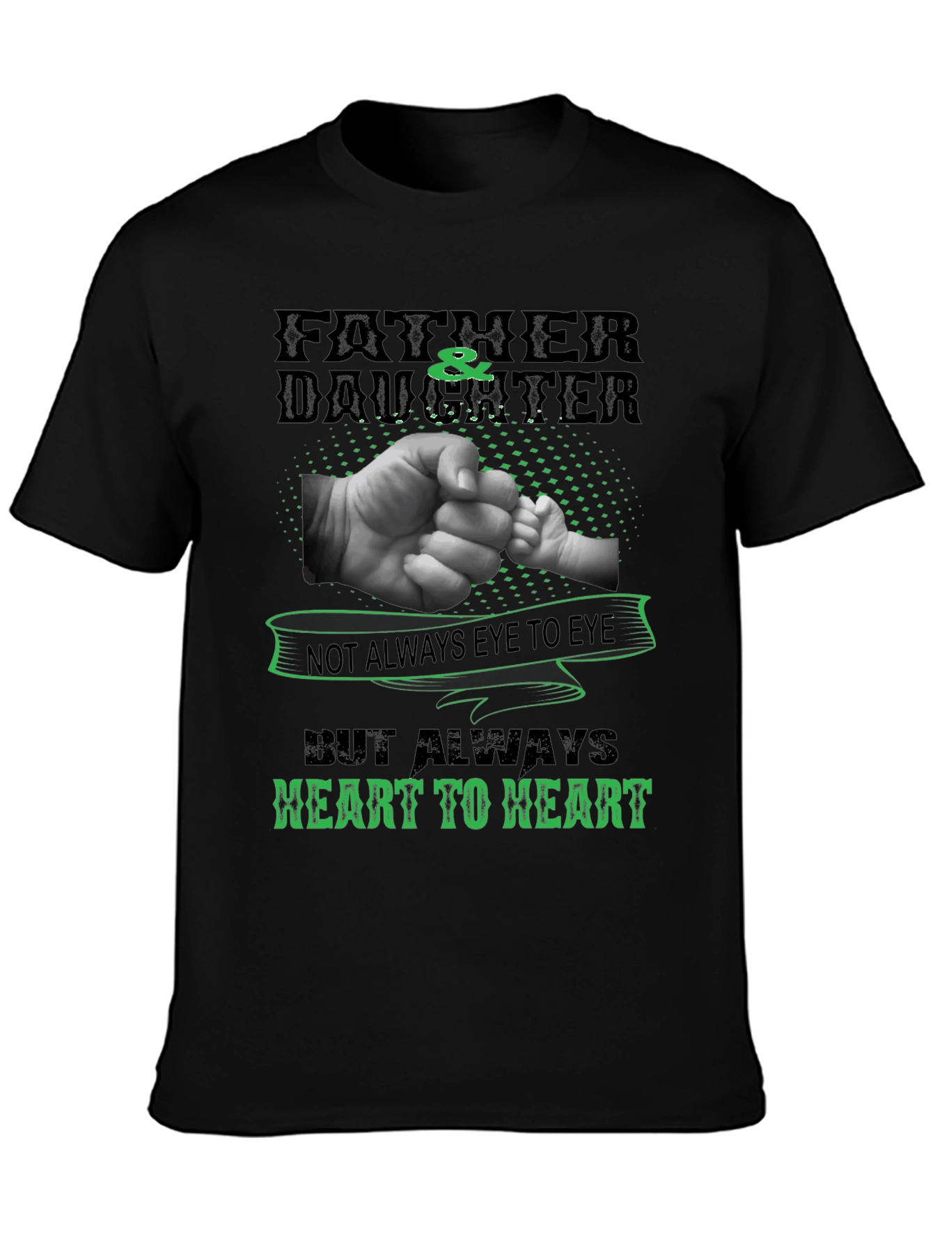 Black Father & Daughter Heart to Heart Black T-Shirt view 3