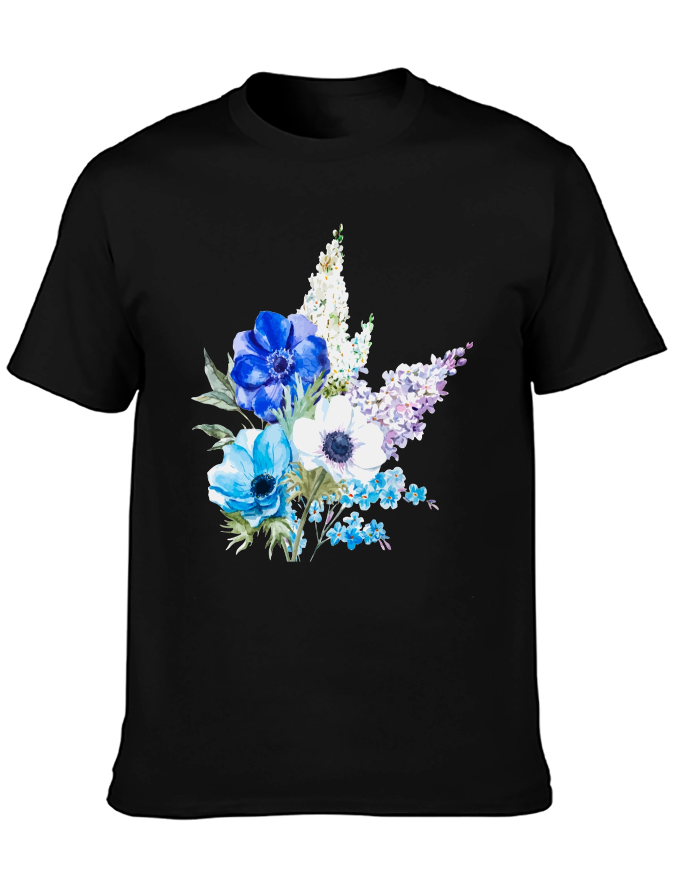 Black Floral Anemone Print Black T-Shirt view 3