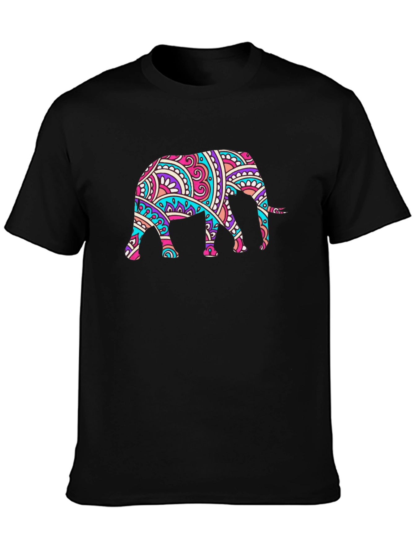 Black Elephant Mandala Graphic Black T-Shirt view 3