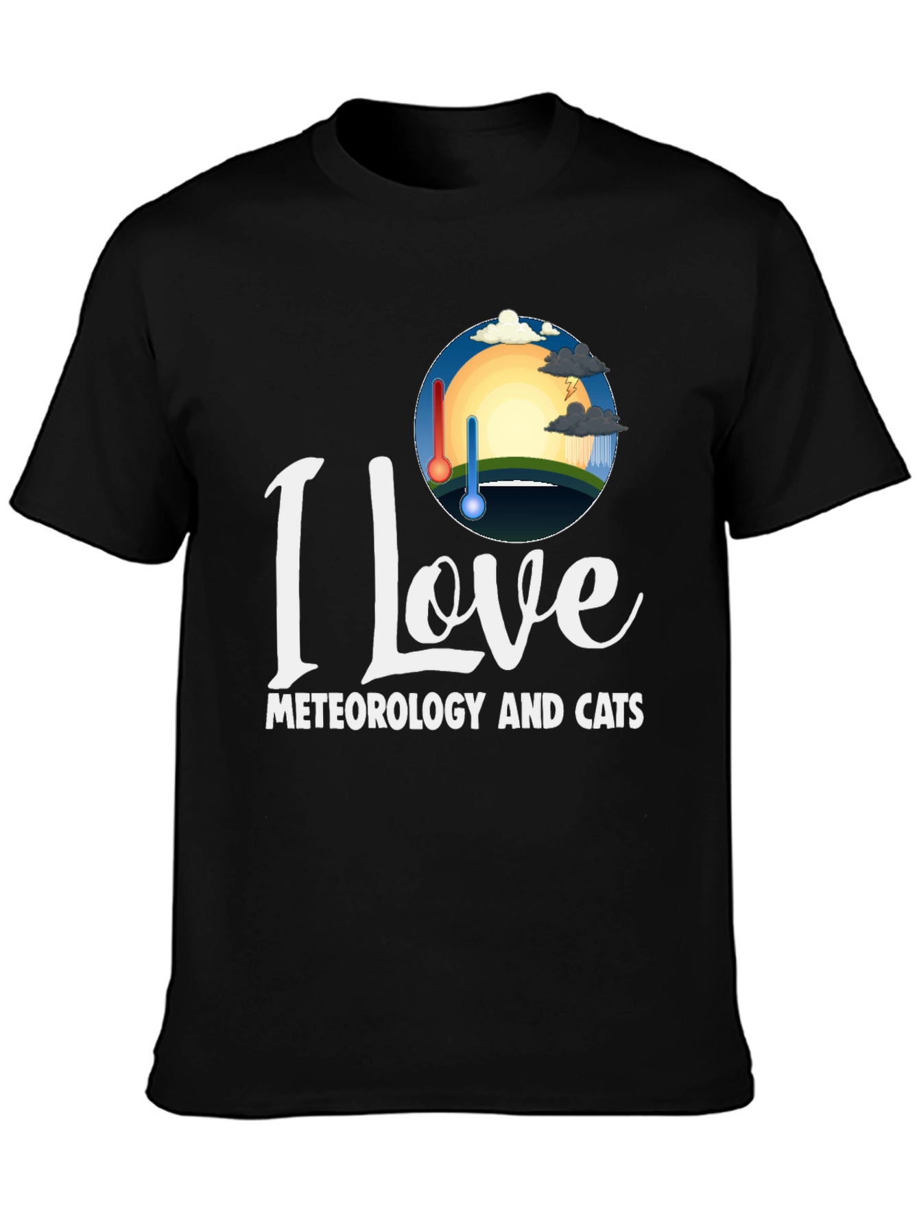 Black I Love Meteorology and Cats T-Shirt view 3