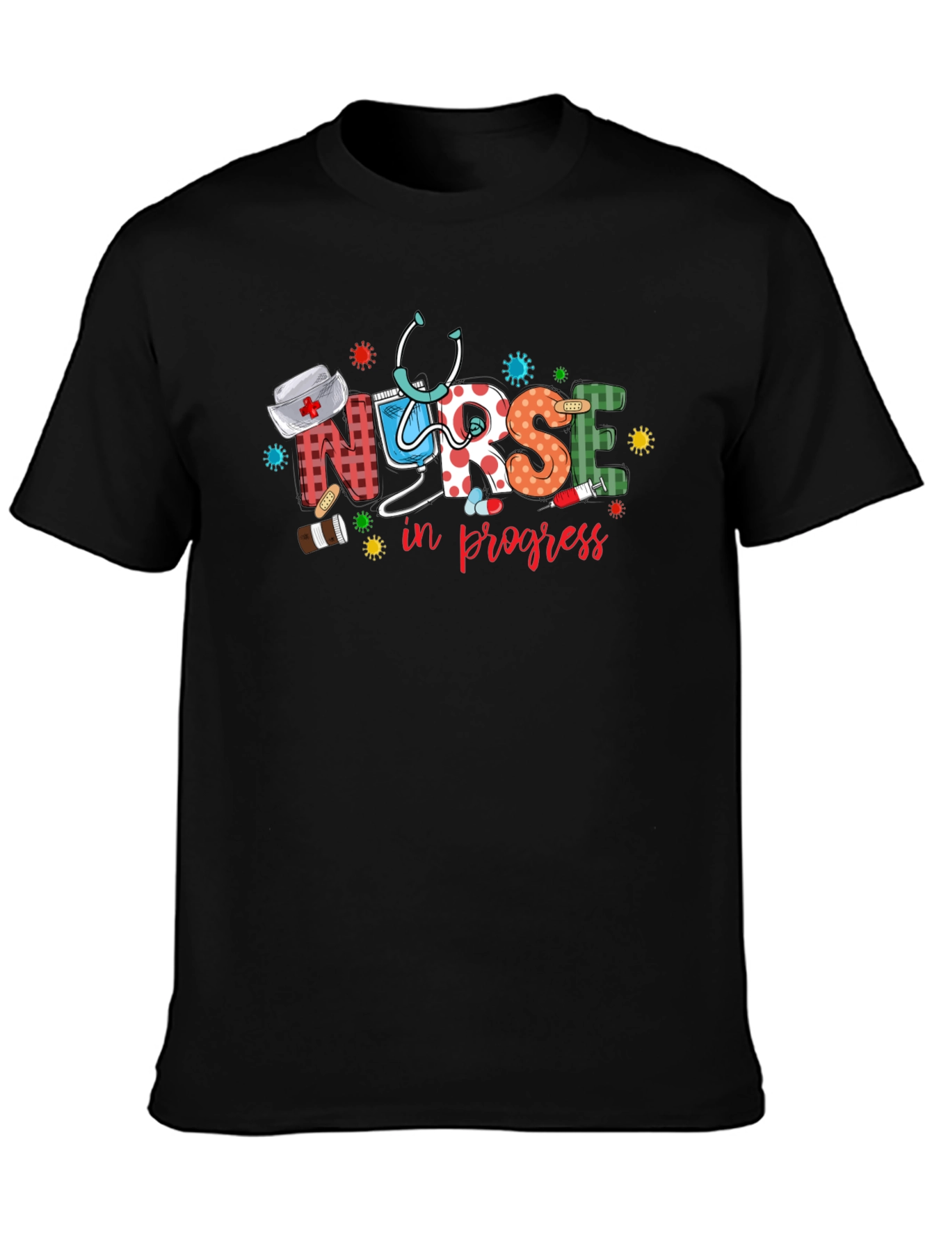 Black Nurse in Progress Graphic T-Shirt view 3