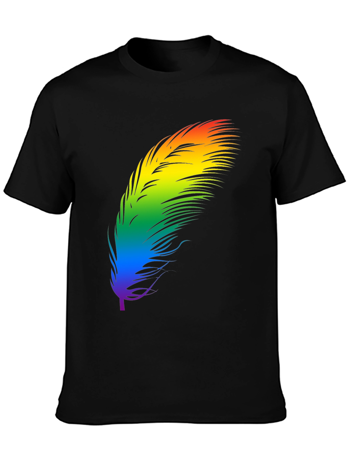 Black Rainbow Feather Graphic Tee - Black Cotton Blend Shirt view 3