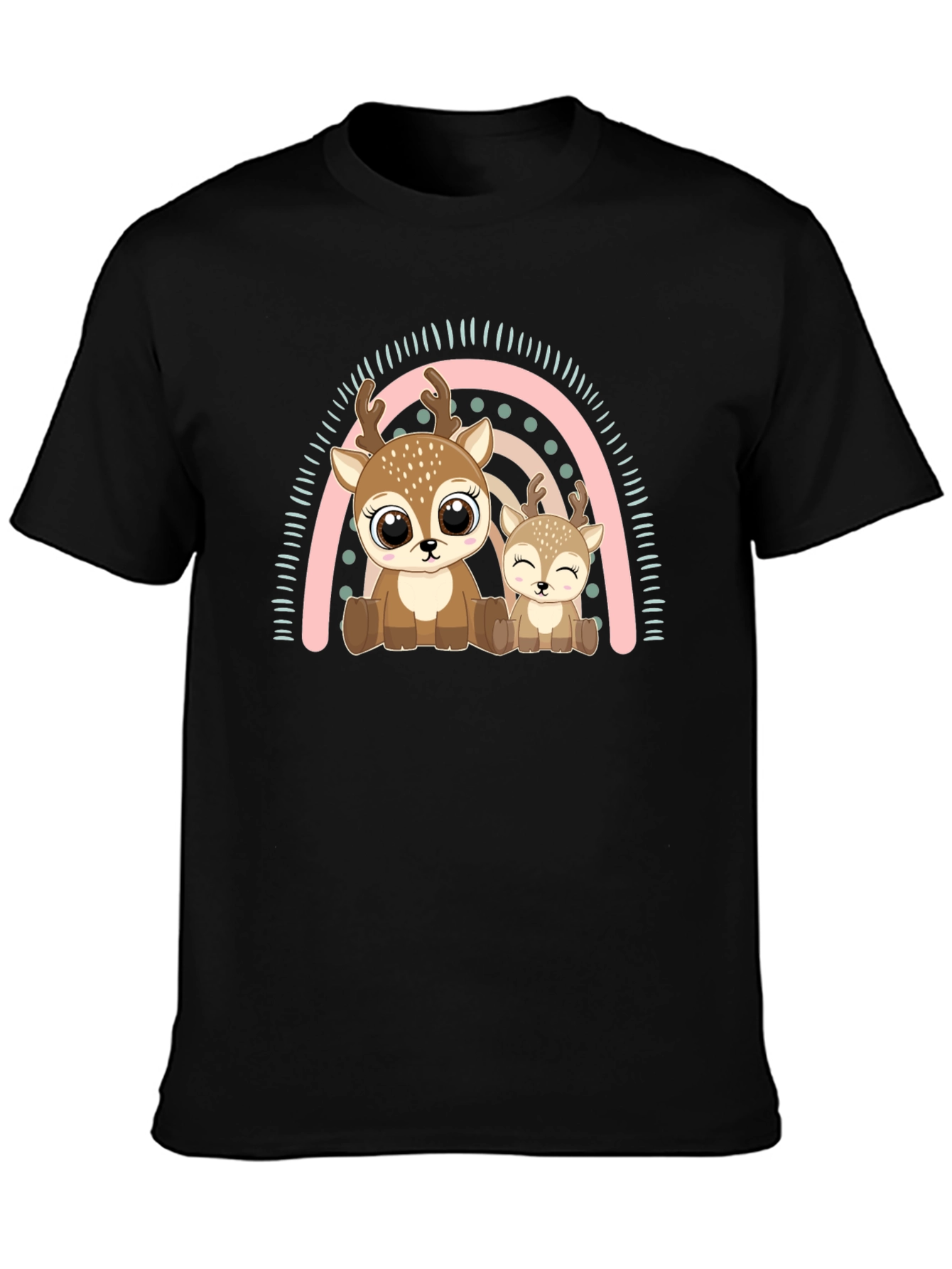 Black Cute Deer Rainbow Graphic Tee view 3