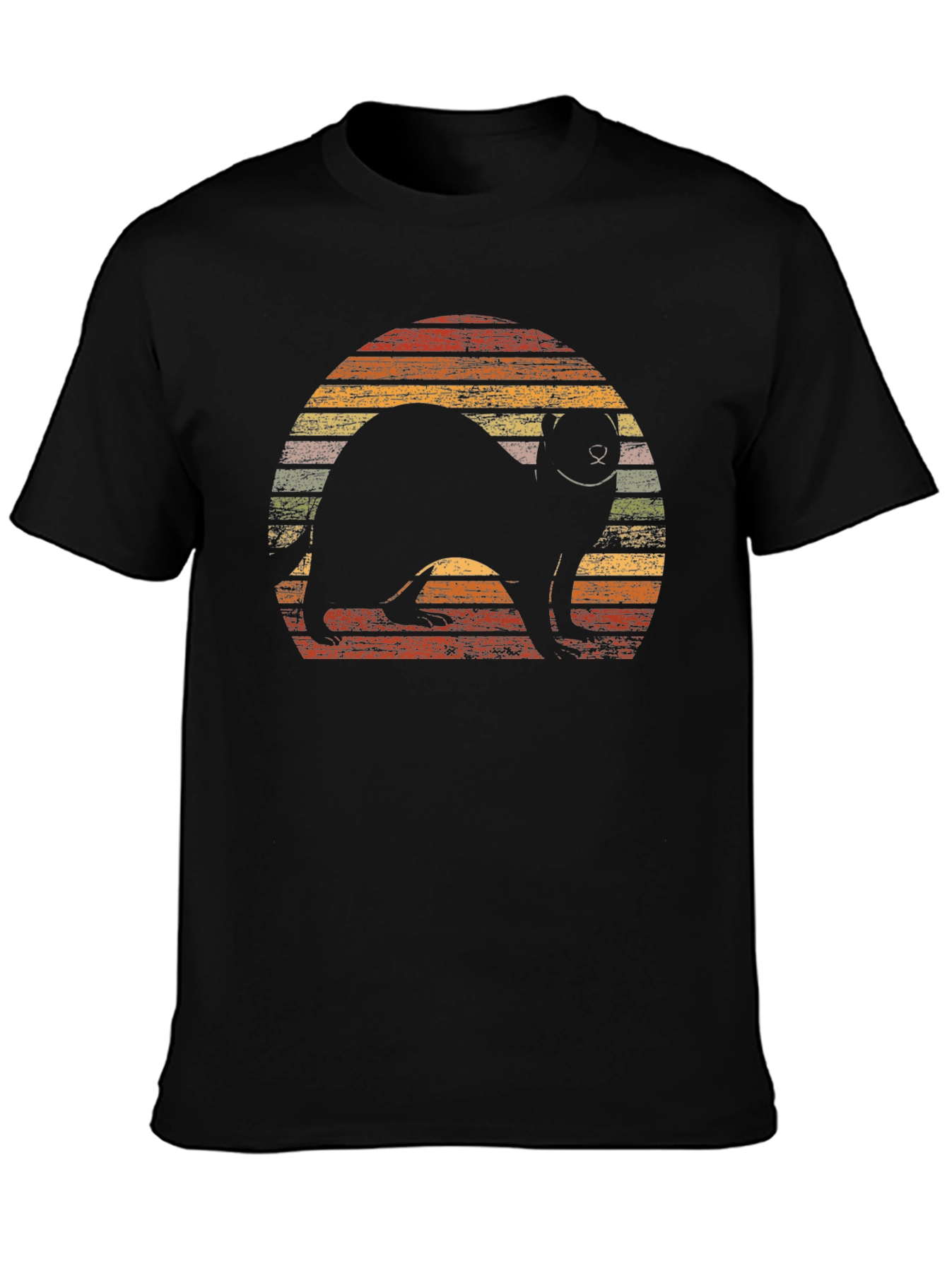 Black Retro Ferret Sunset Graphic T-Shirt view 3