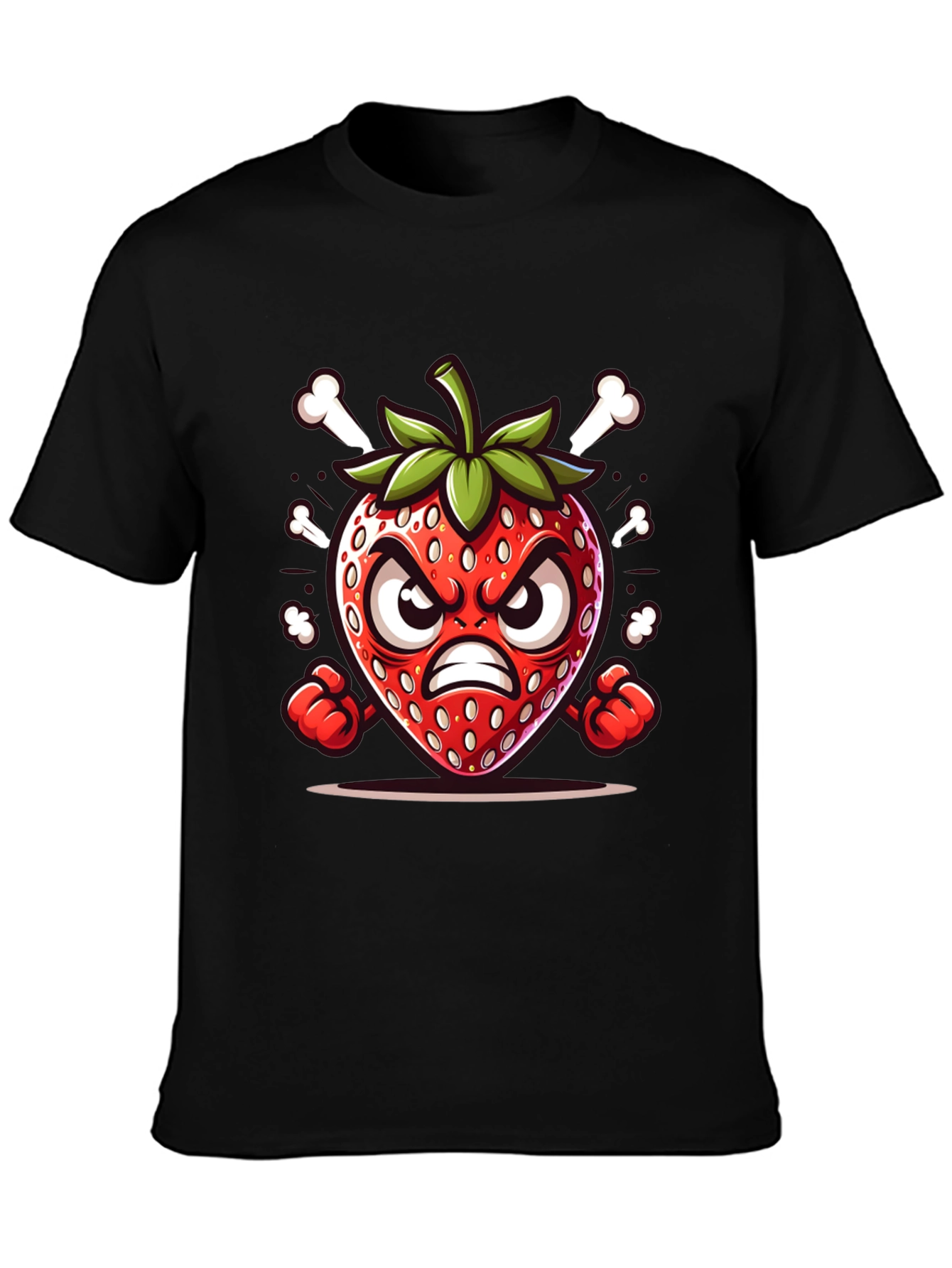 Black Angry Strawberry Cartoon Graphic Tee view 3
