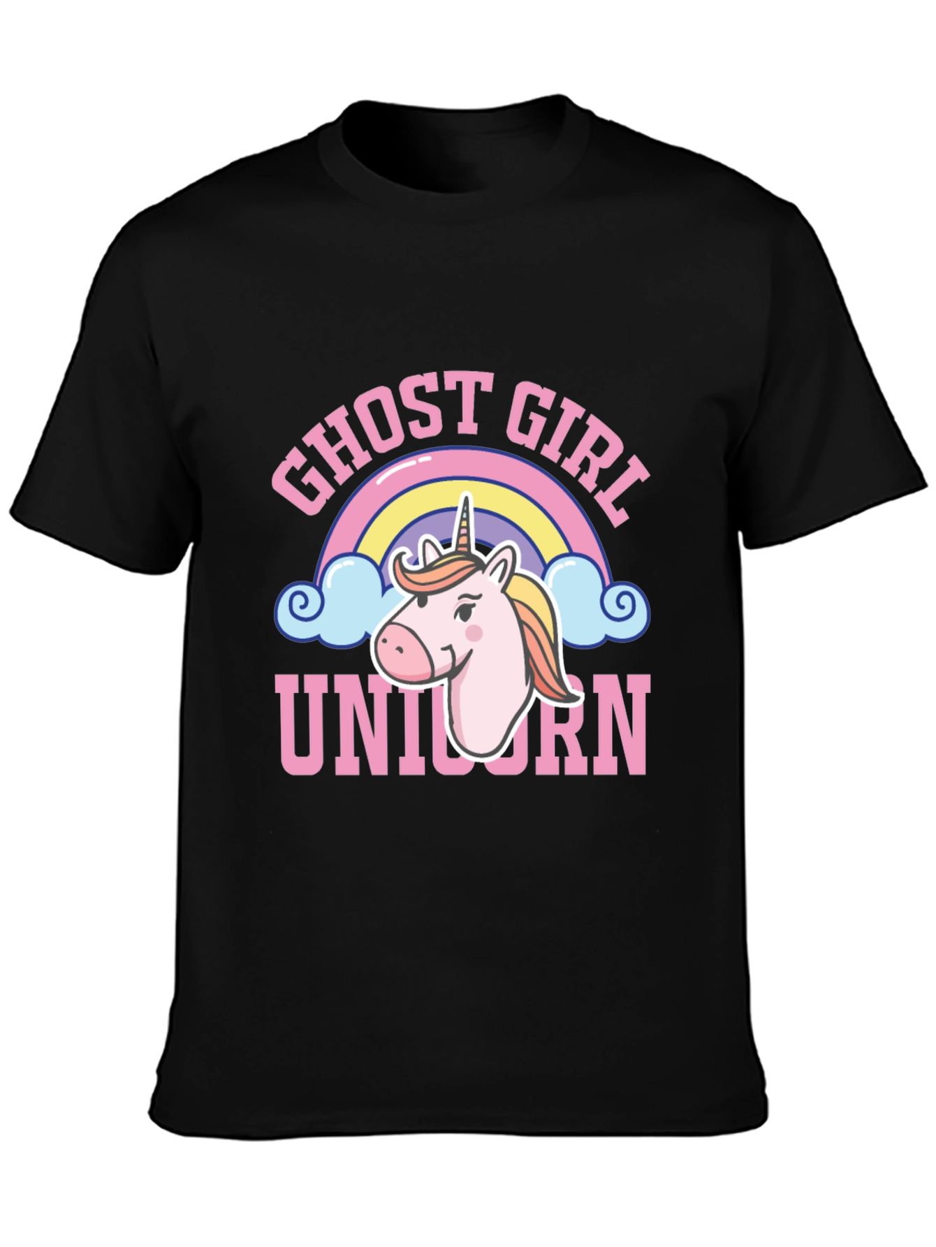 Black Ghost Girl Unicorn T-Shirt - Cute Rainbow Design view 3