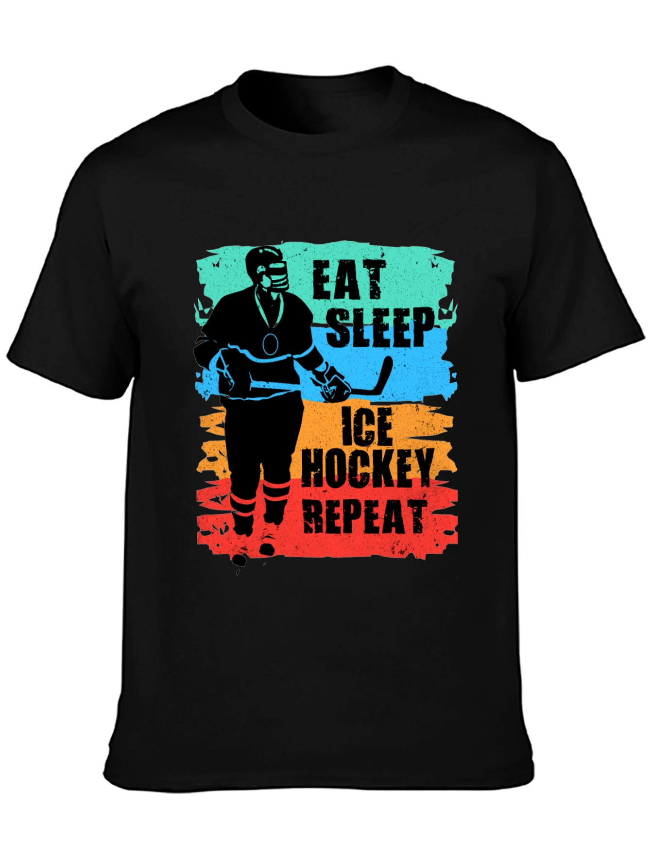 Black Eat Sleep Ice Hockey Repeat Graphic T-Shirt view 3