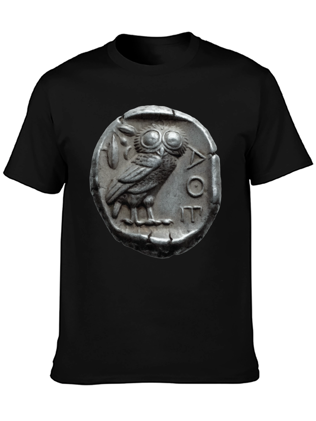 Black Ancient Owl Coin Graphic Tee - Athens Tetradrachm T-Shirt view 3