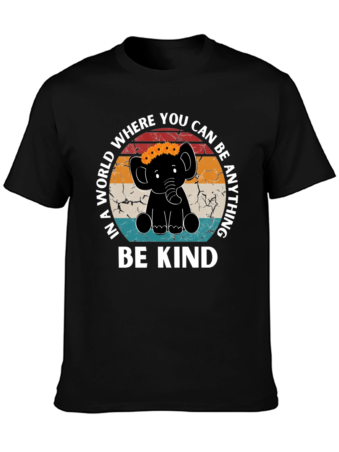 Black Be Kind Elephant Graphic Tee - Inspirational Shirt view 3