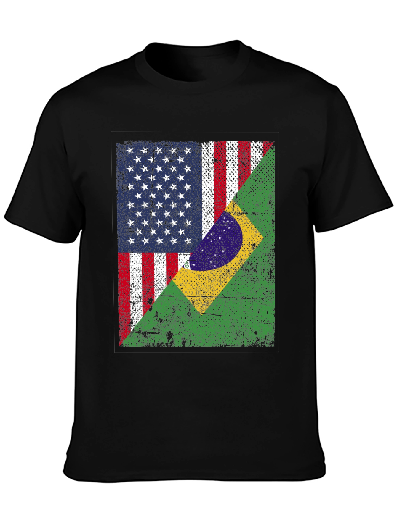 Black USA and Brazil Flag T-Shirt view 3