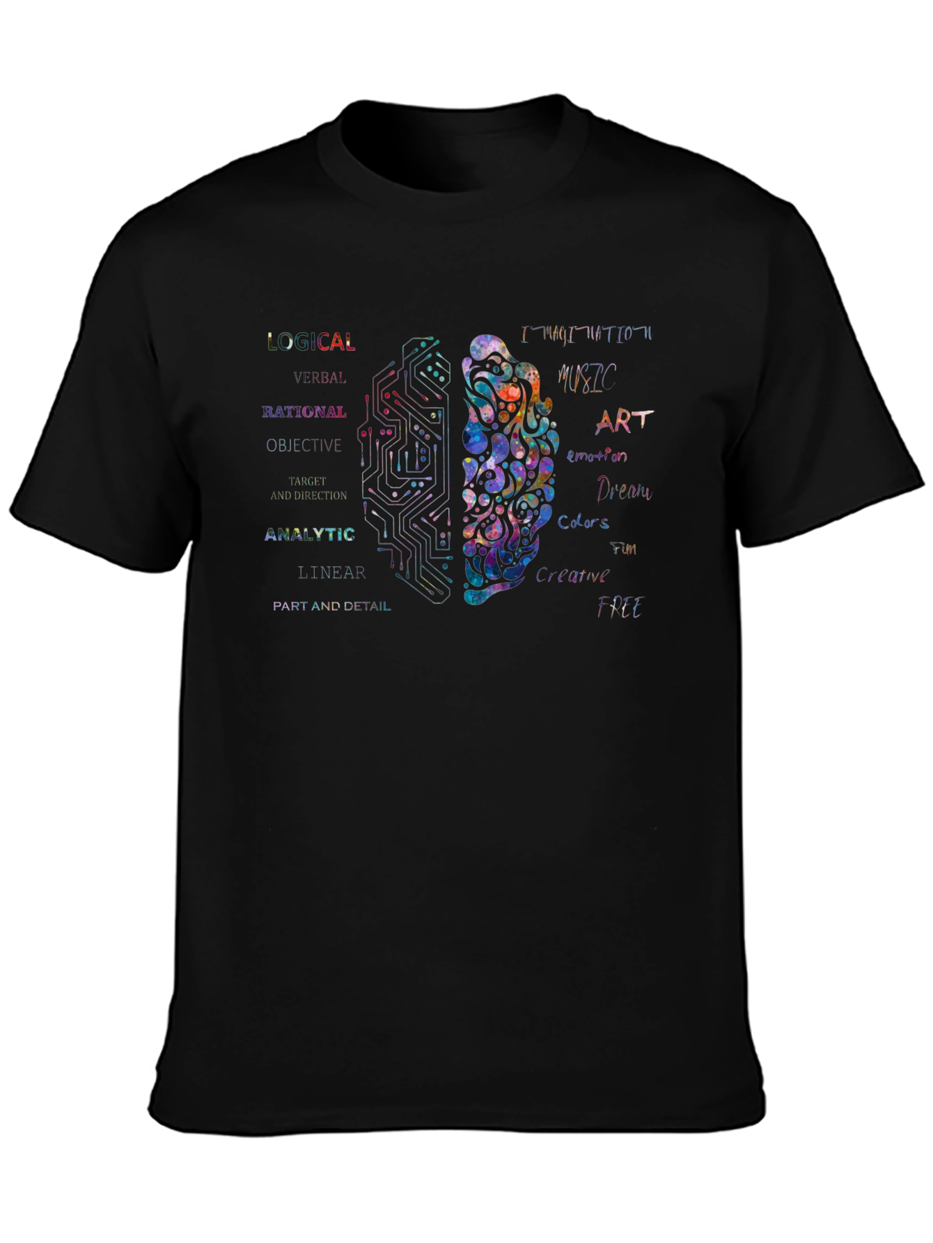 Black Dual Brain Thinking T-Shirt - Logical & Creative Mind view 3