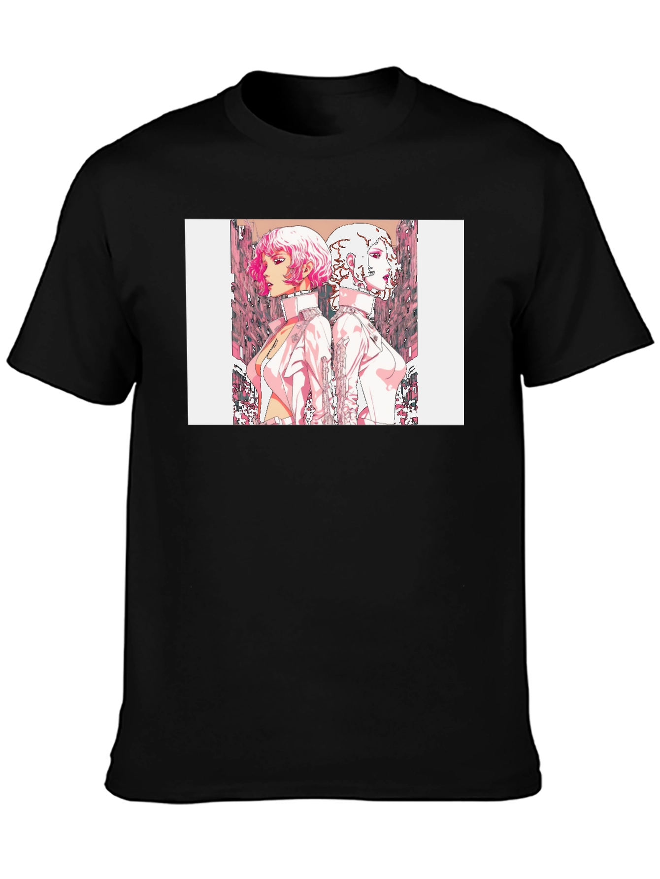 Black Black T-Shirt with Anime Style Graphic Print view 3