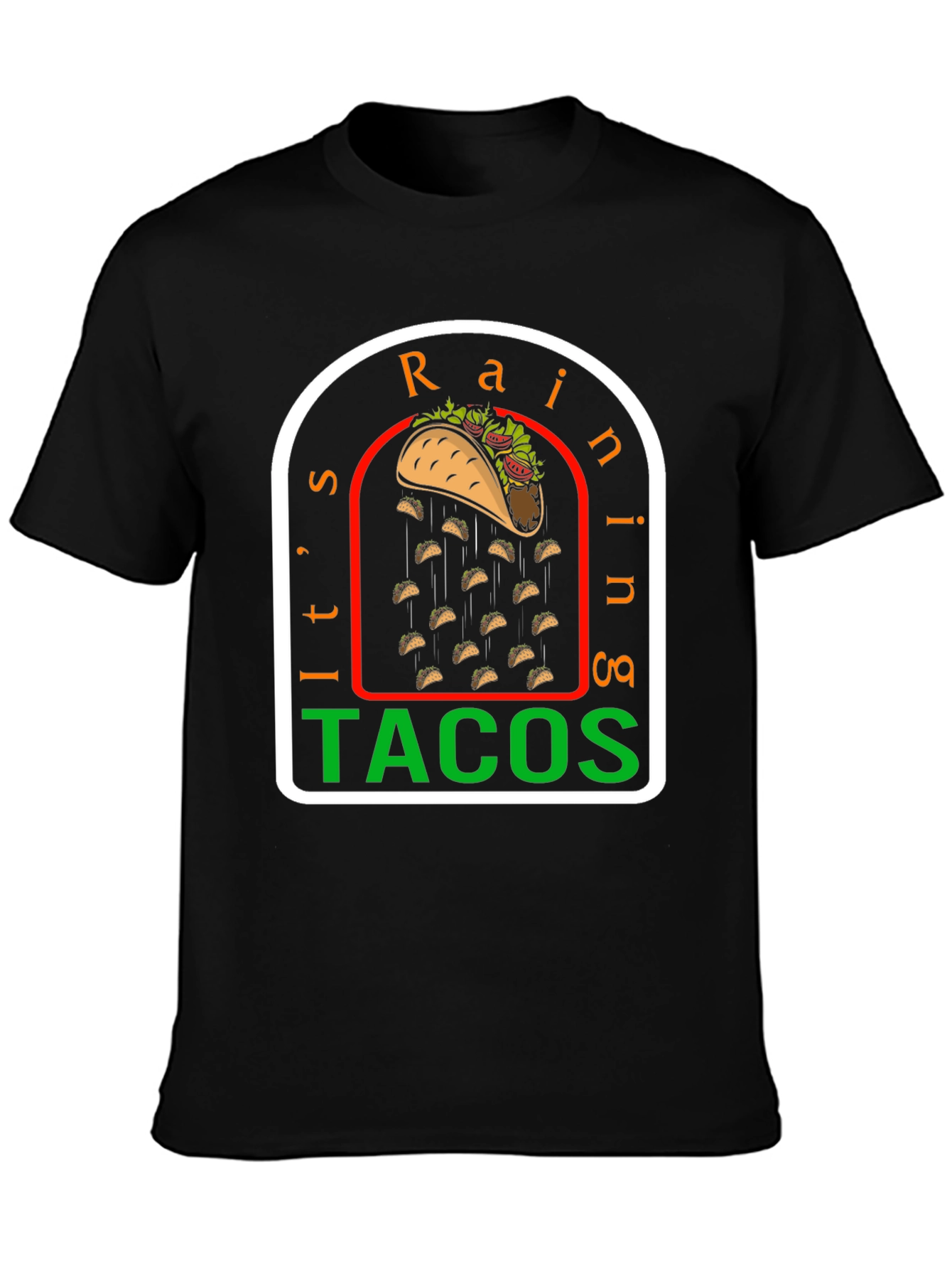 Black It's Raining Tacos Funny Graphic T-Shirt view 3
