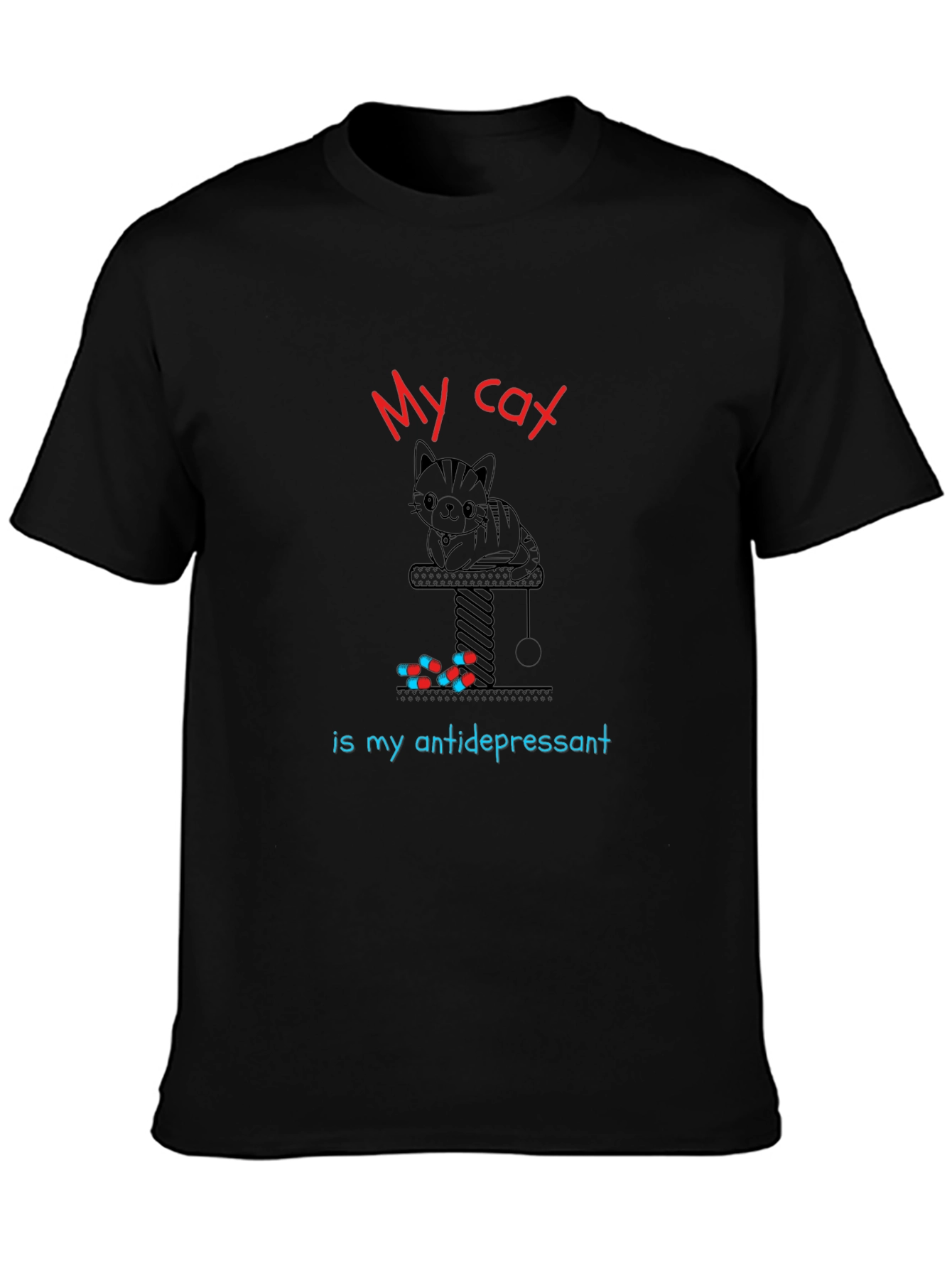 Black My Cat is My Antidepressant Graphic T-Shirt view 3