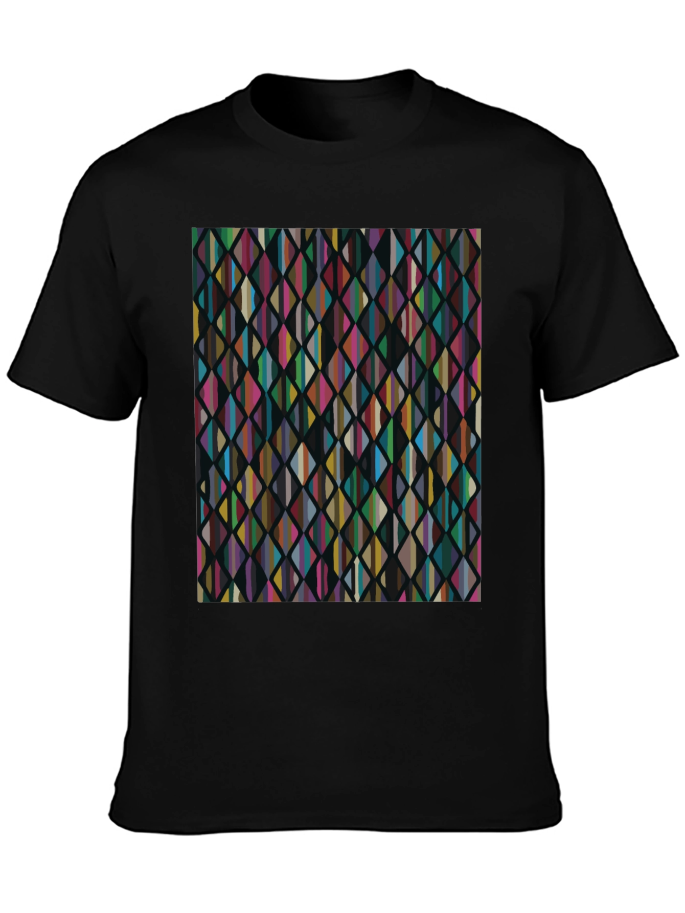 Black Abstract Geometric Rhombus Pattern Black T-Shirt view 3