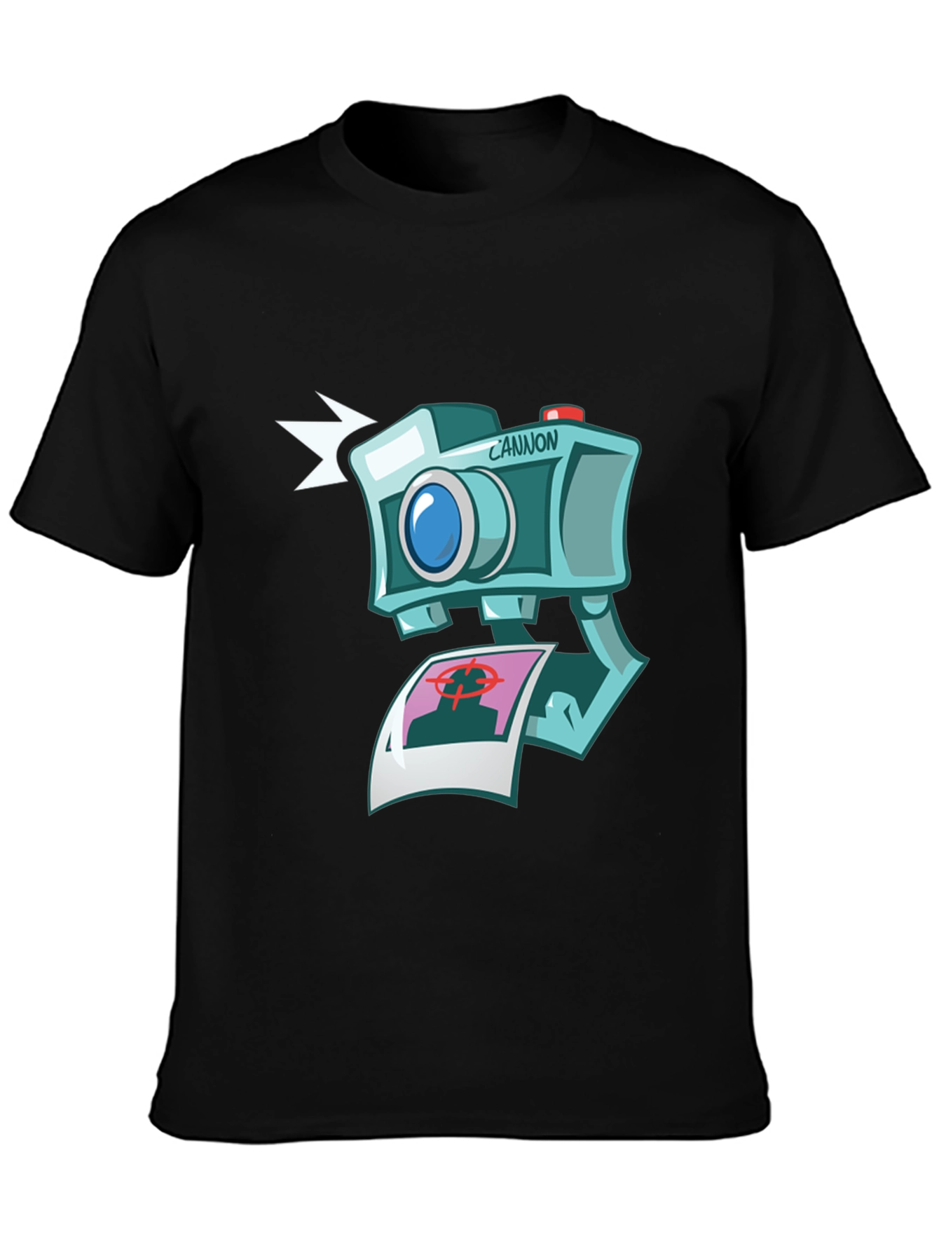 Black Camera Cartoon Graphic Black T-Shirt view 3
