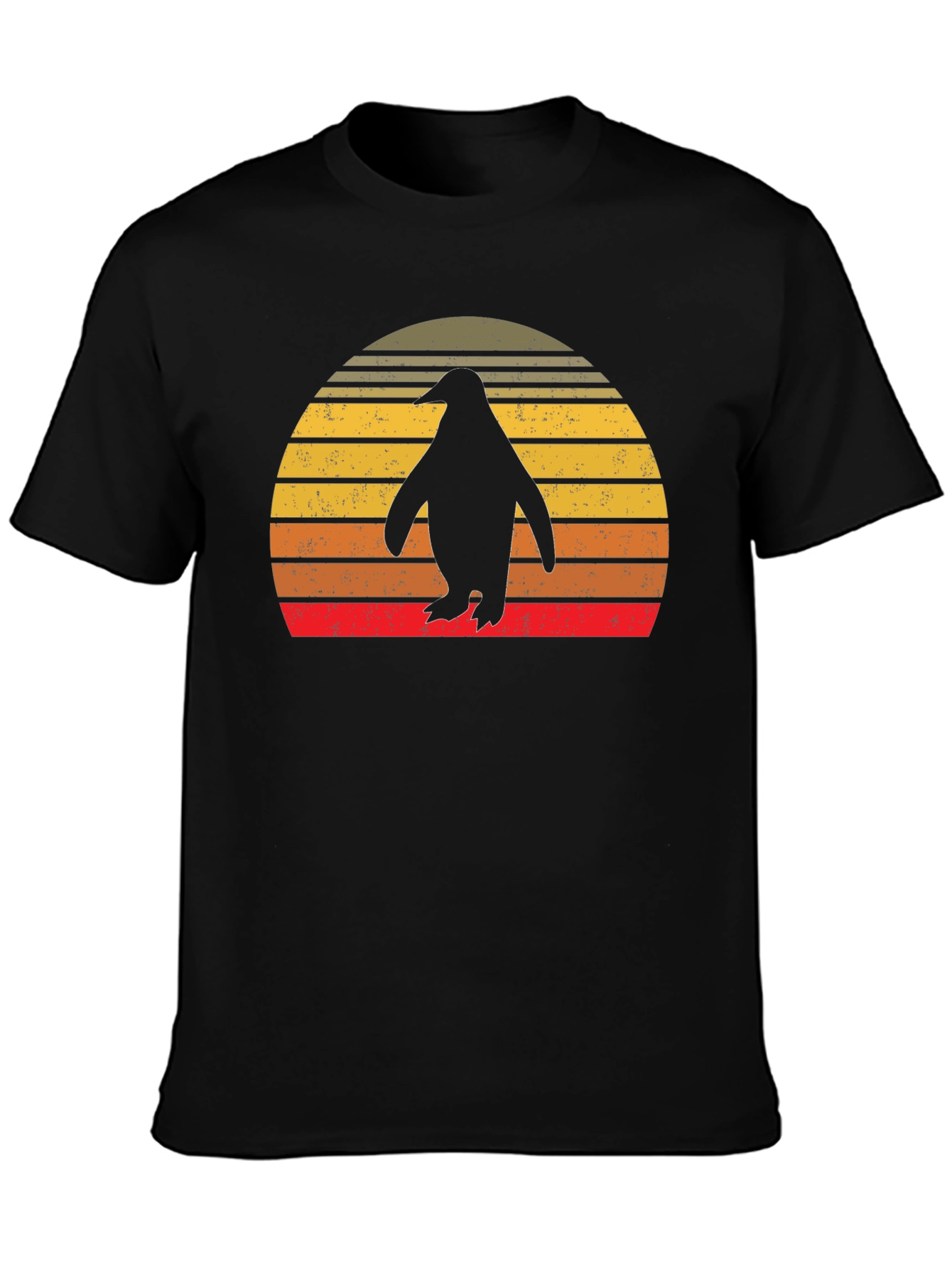 Black Retro Penguin Sunset T-Shirt view 3