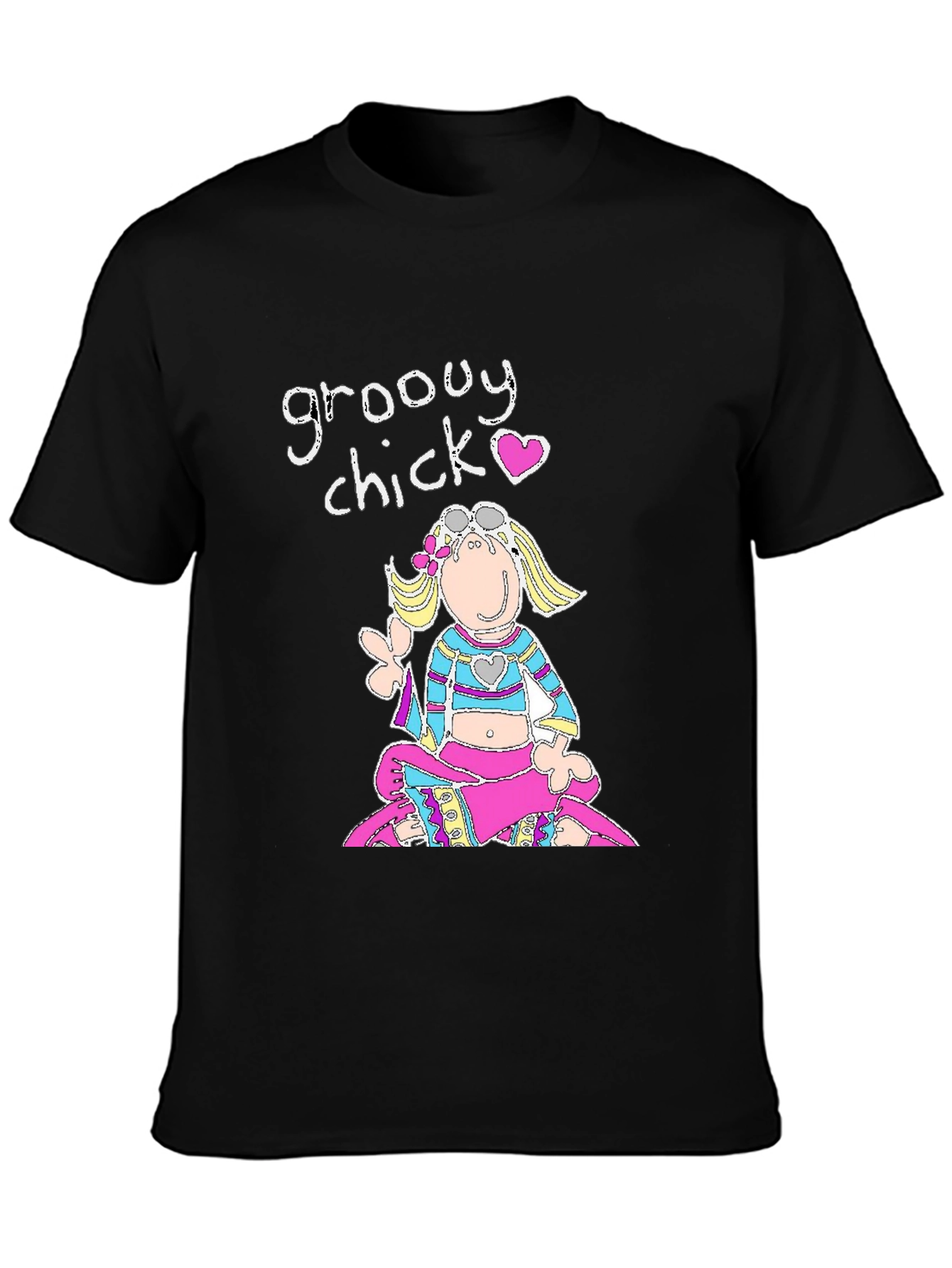 Black Groovy Chick Black Graphic T-Shirt view 3