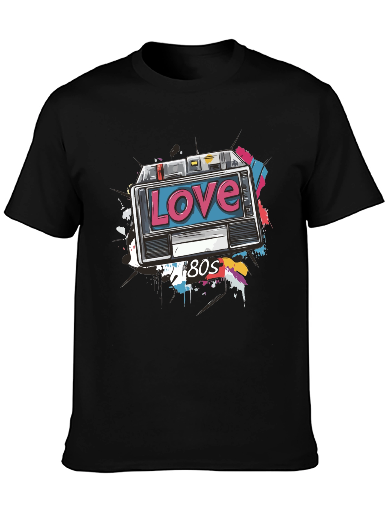 Black Retro 80s Love Cassette Tape Graphic T-Shirt view 3