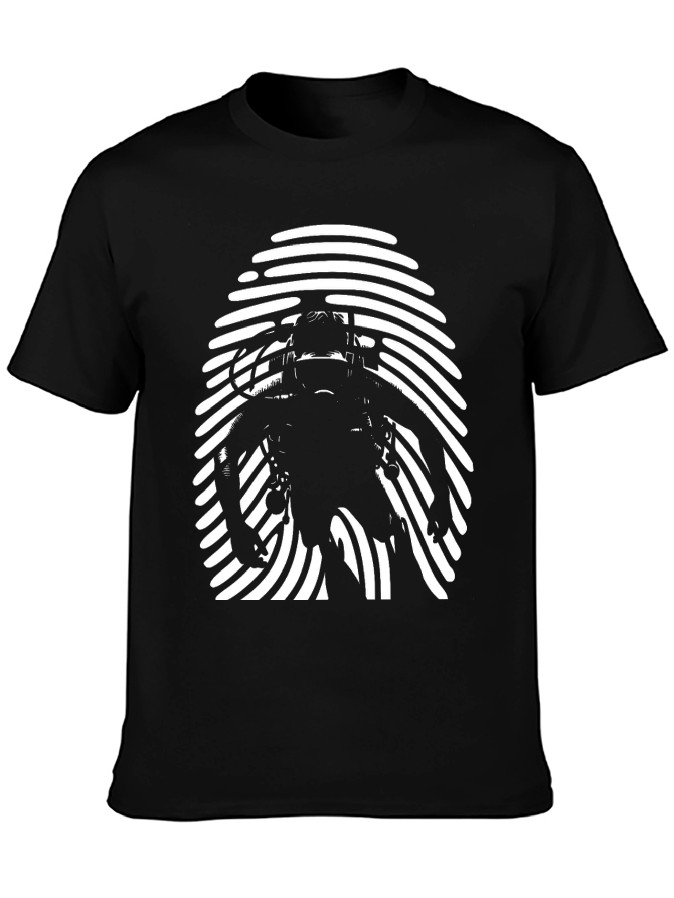 Black Diver Fingerprint Graphic Tee - Black Cotton T-Shirt view 3