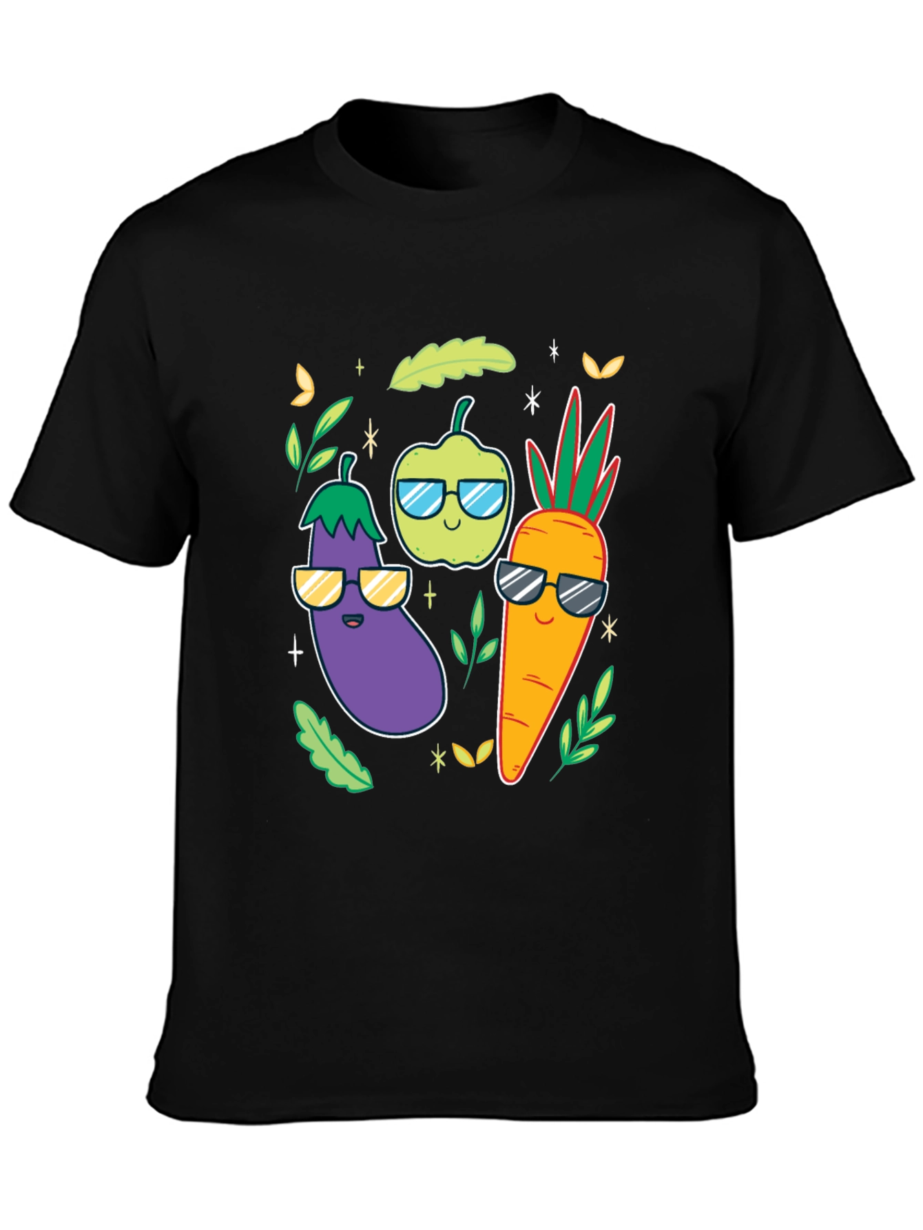 Black Cool Veggies Black T-Shirt view 3