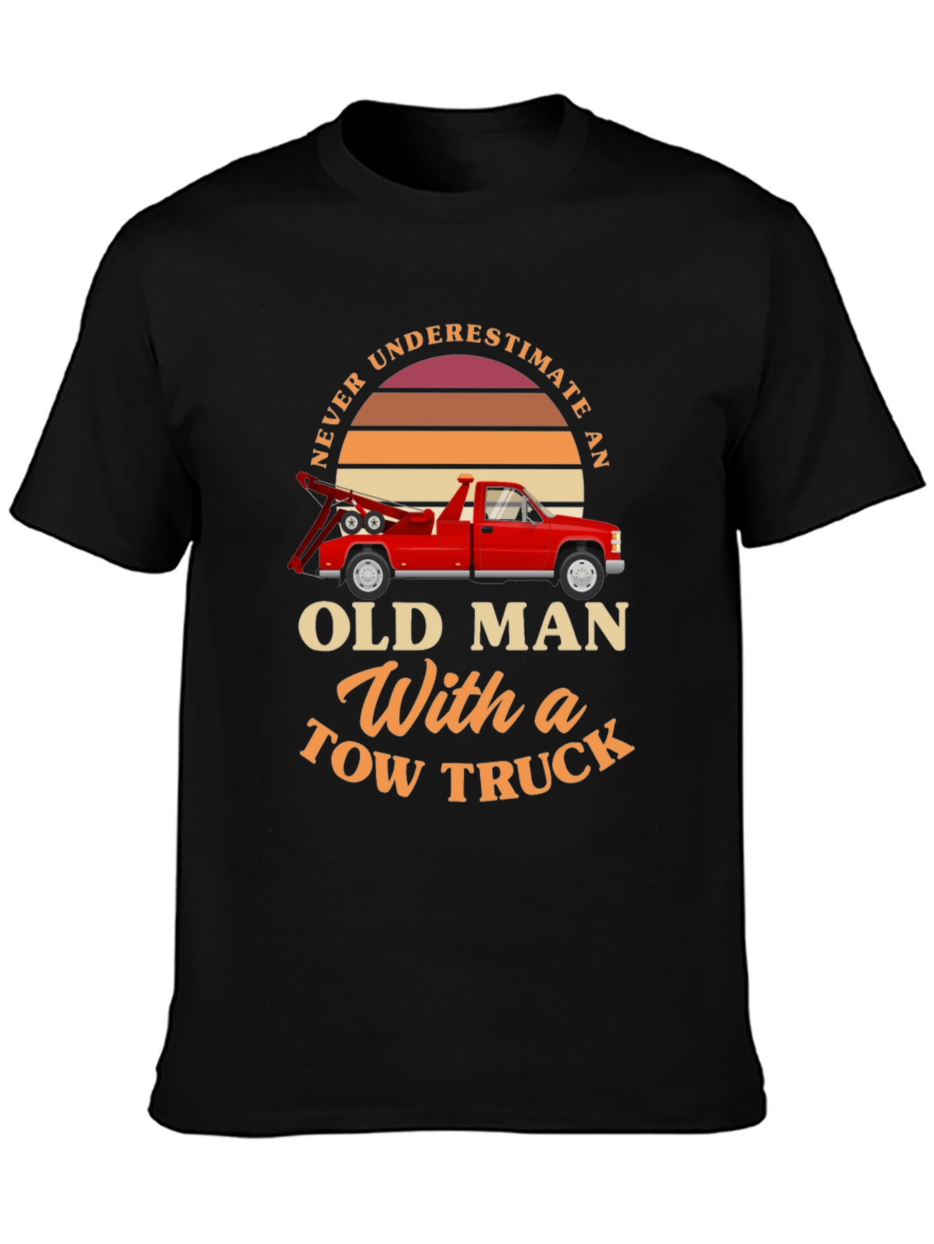 Black Never Underestimate Old Man Tow Truck T-Shirt view 3