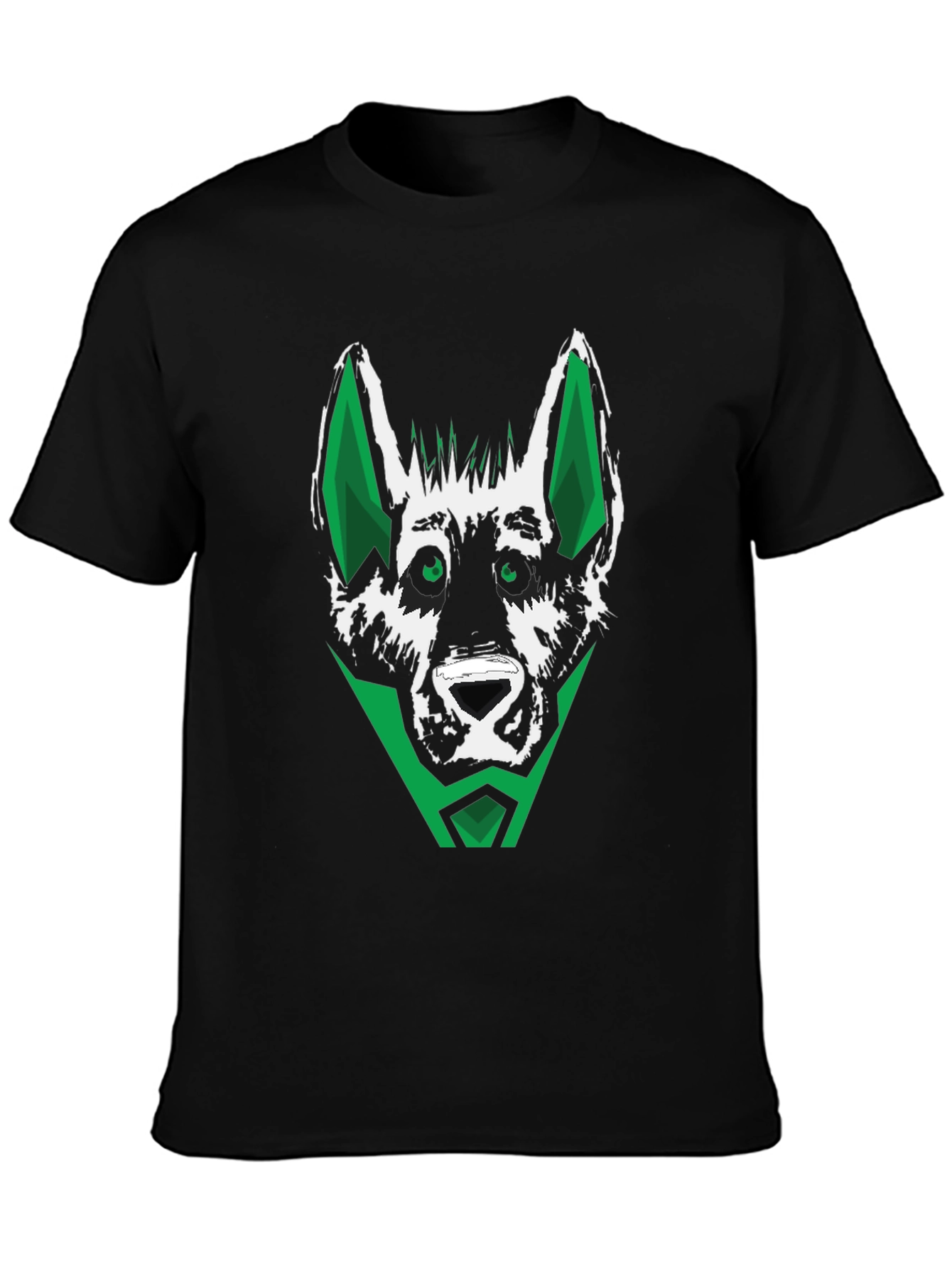 Black Green Wolf Graphic Tee - Stylish Men's Black T-Shirt view 3