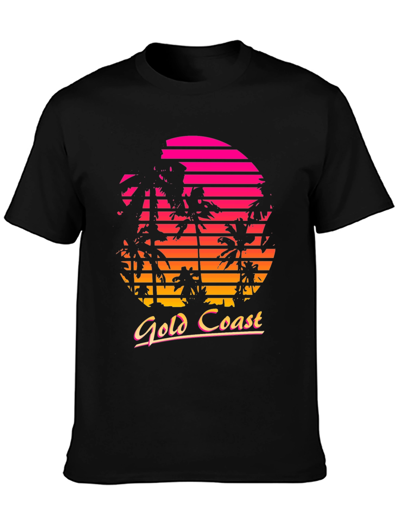 Black Gold Coast Retro Sunset Palm Tree T-Shirt view 3