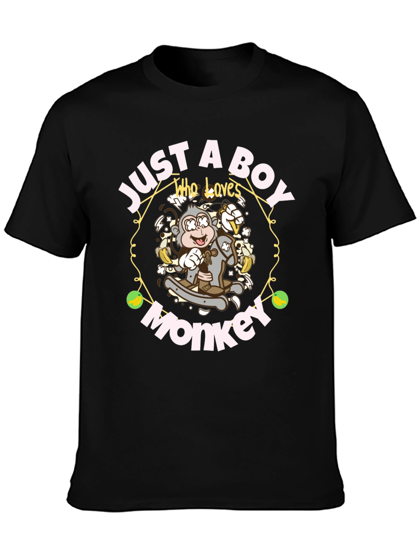 Black Just A Boy Who Loves Monkeys T-Shirt view 3