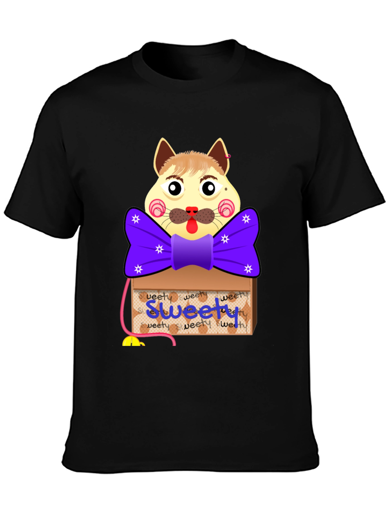 Black Cartoon Cat 'Sweety' Box T-Shirt view 3
