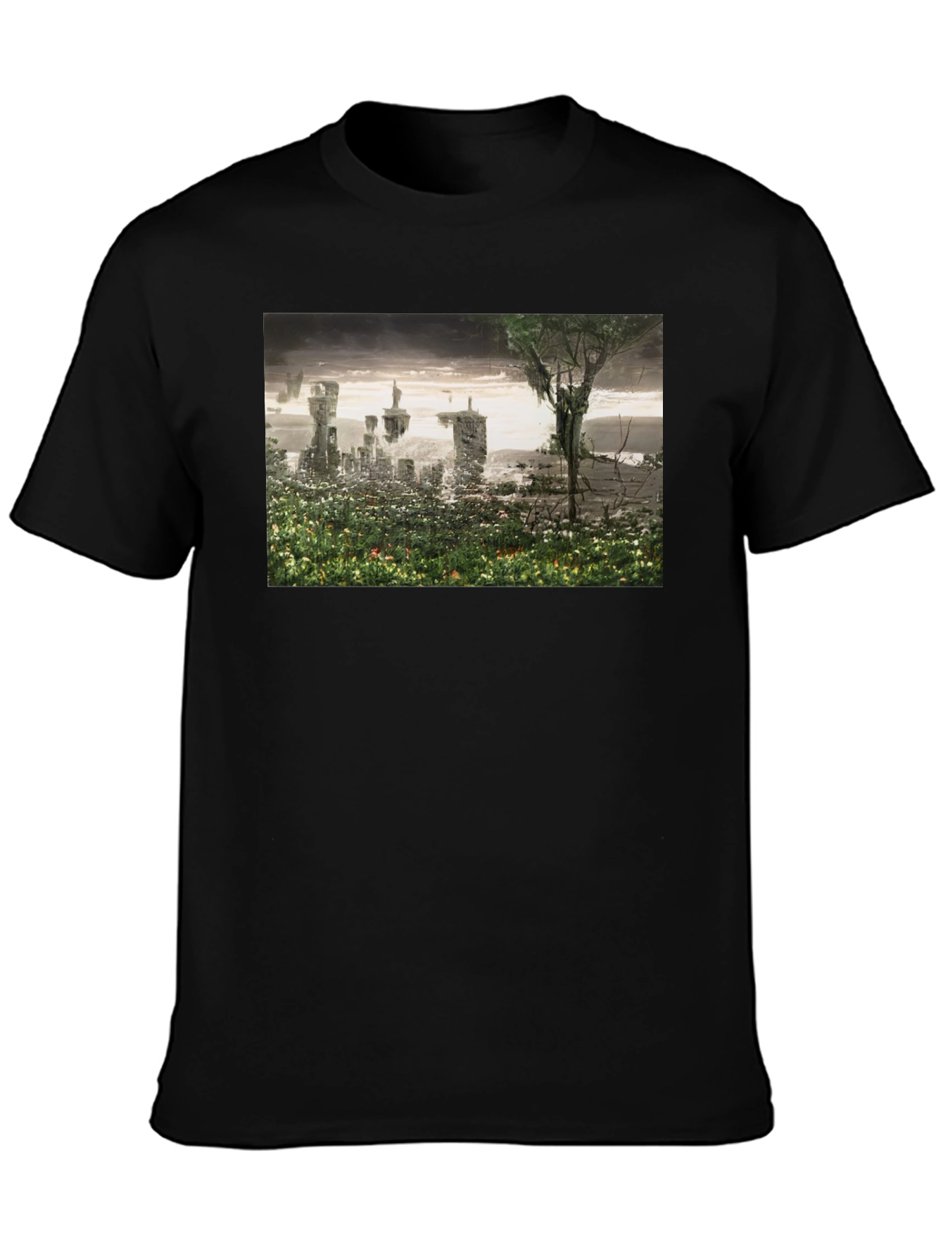 Black Surreal Landscape Graphic Tee - Modern Artistic T-Shirt view 3
