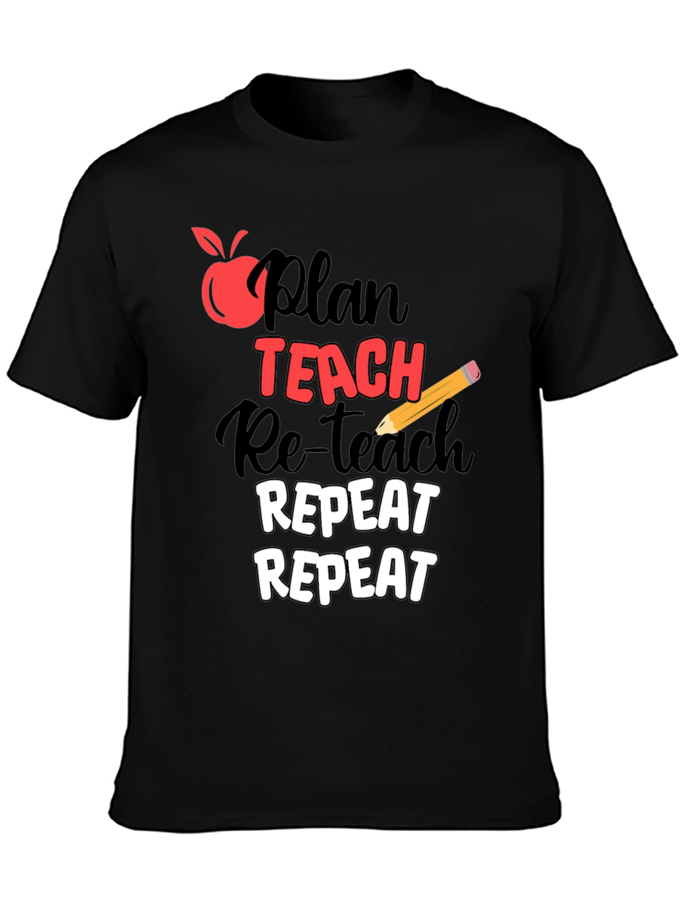 Black Plan Teach Repeat Graphic T-Shirt - Teacher Life Tee view 3
