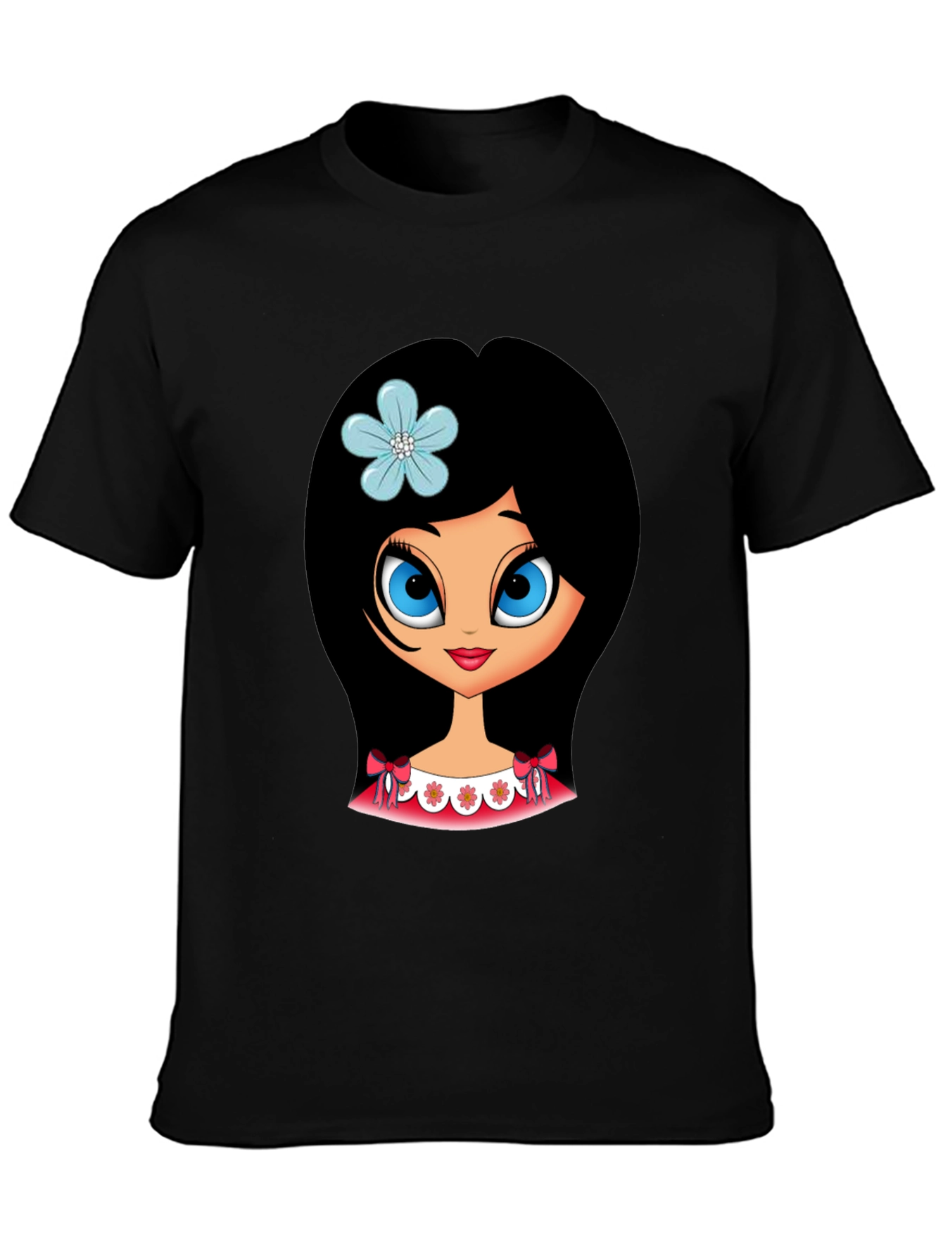 Black Cute Cartoon Girl Graphic T-Shirt view 3