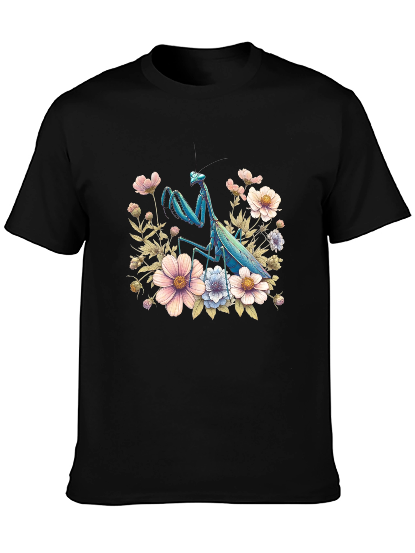 Black Floral Mantis Graphic Tee - Unique Bug Design view 3