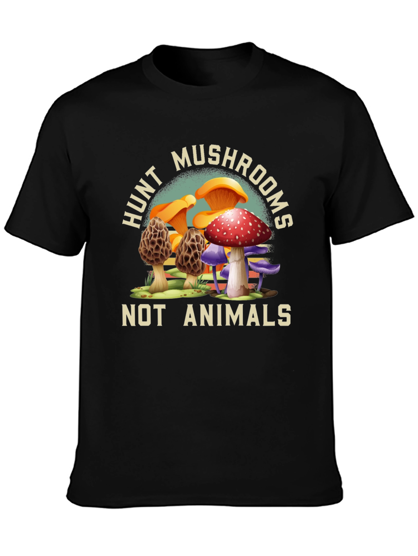 Black Hunt Mushrooms Tee - Vegan Nature Shirt view 3