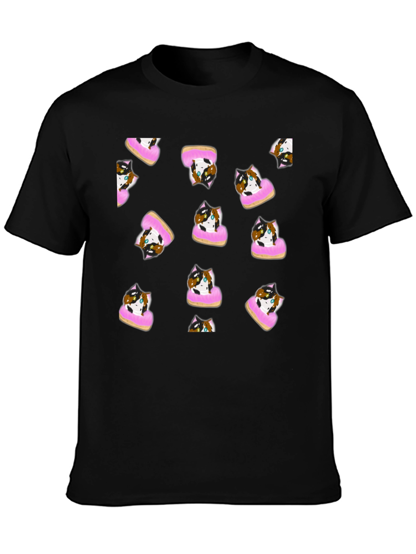 Black Cat Donut Pattern Tee view 3