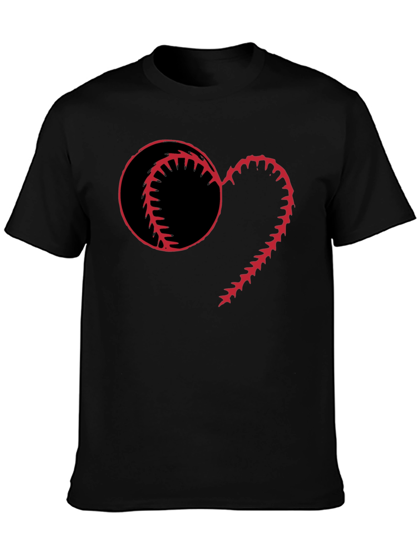 Black Baseball Heart Graphic T-Shirt view 3