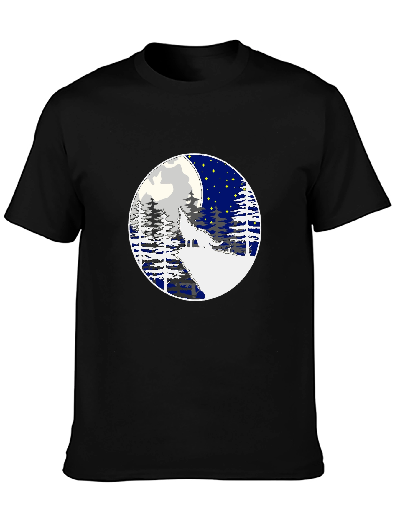 Black Wolf Howling Moon Graphic Tee - Stylish Black T-Shirt view 3