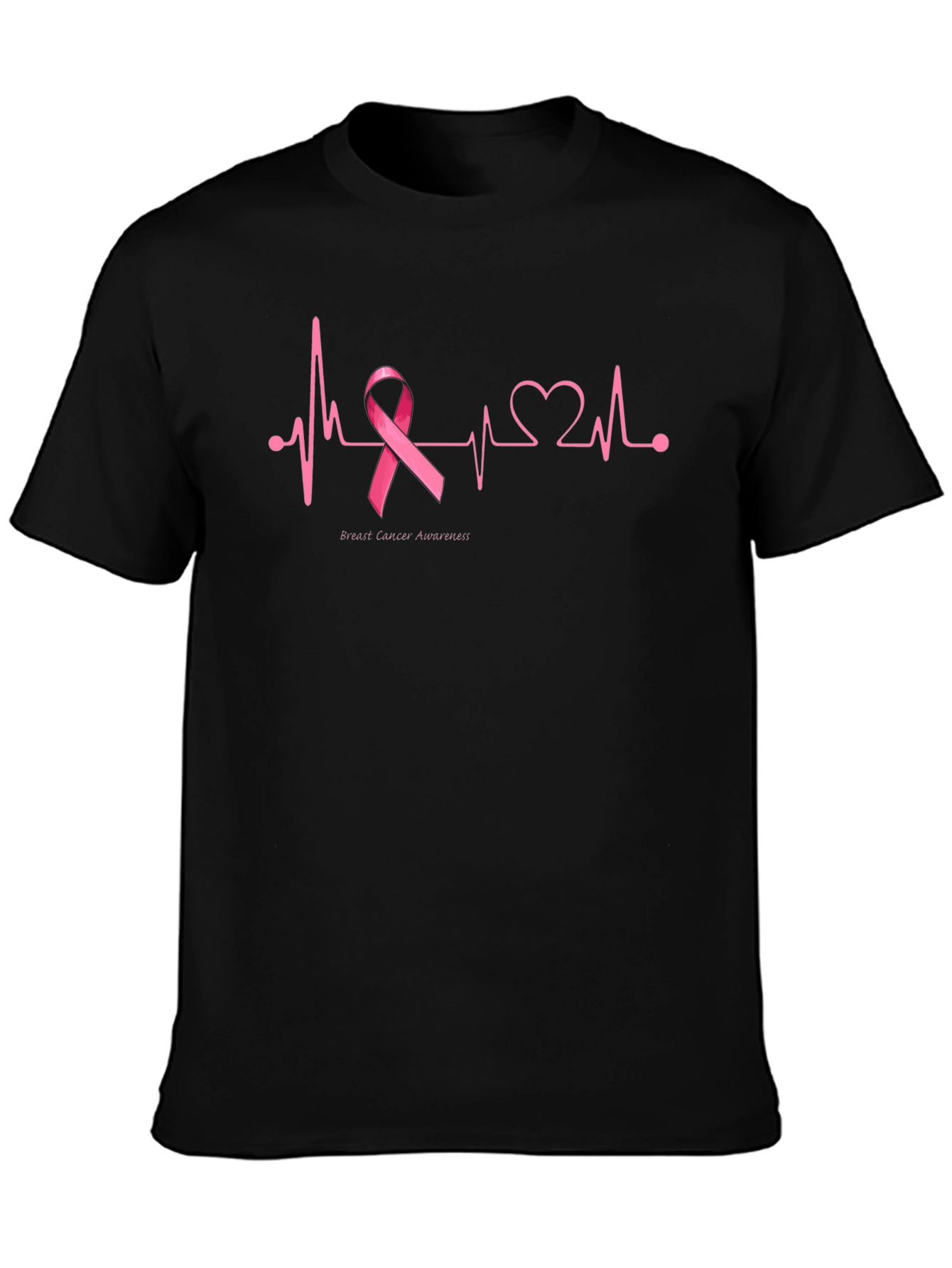 Black Breast Cancer Awareness Heartbeat T-Shirt view 3