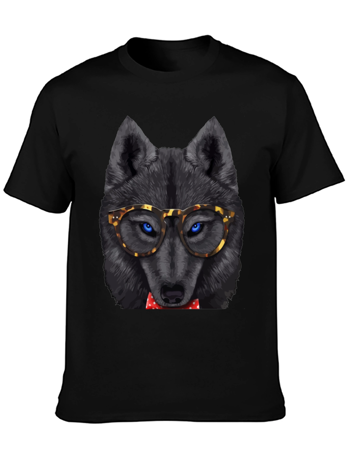 Black Wolf in Glasses Graphic Tee - Cool Animal Print Shirt view 3