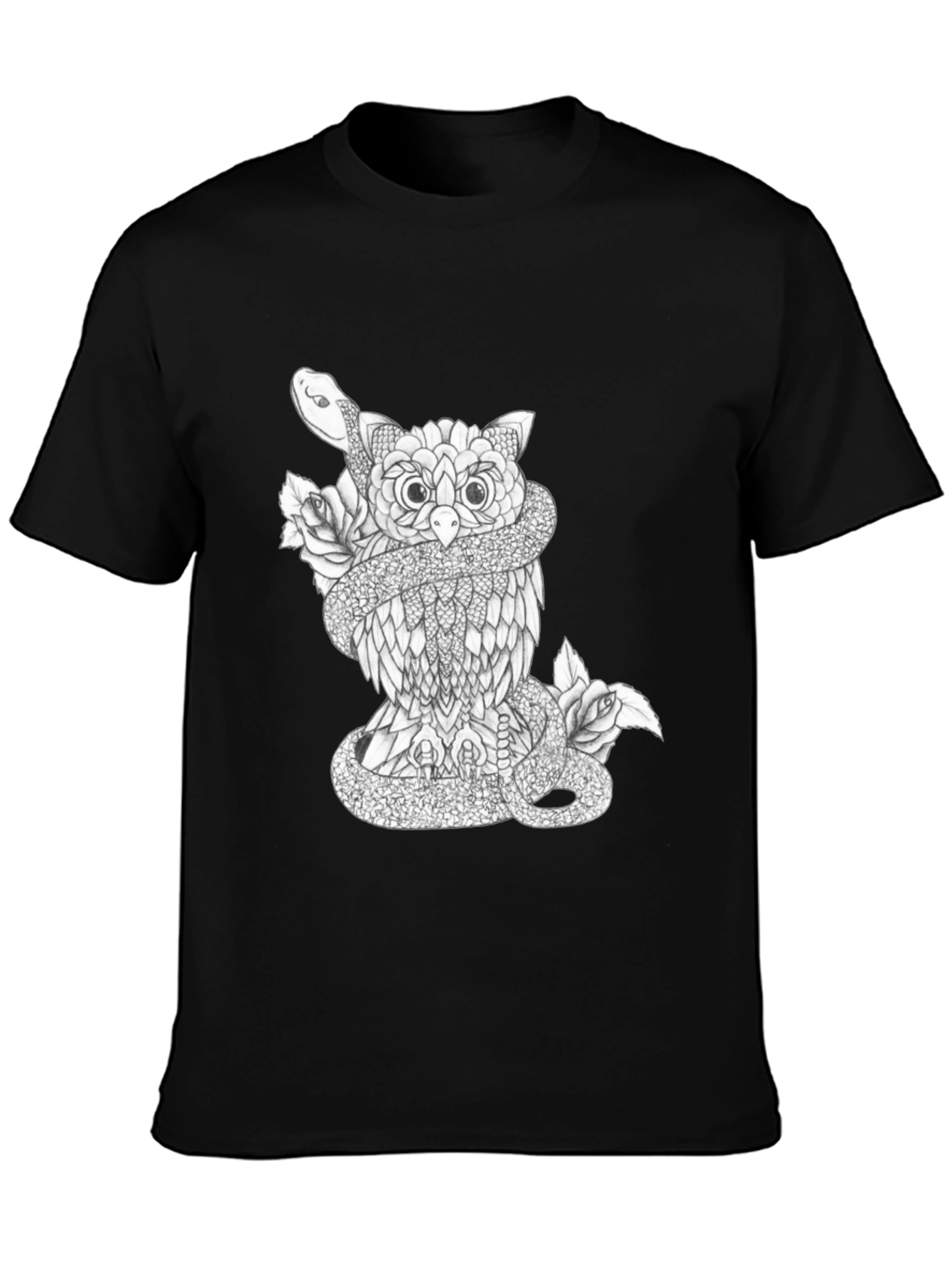 Black Owl & Snake Graphic Print Tee view 3