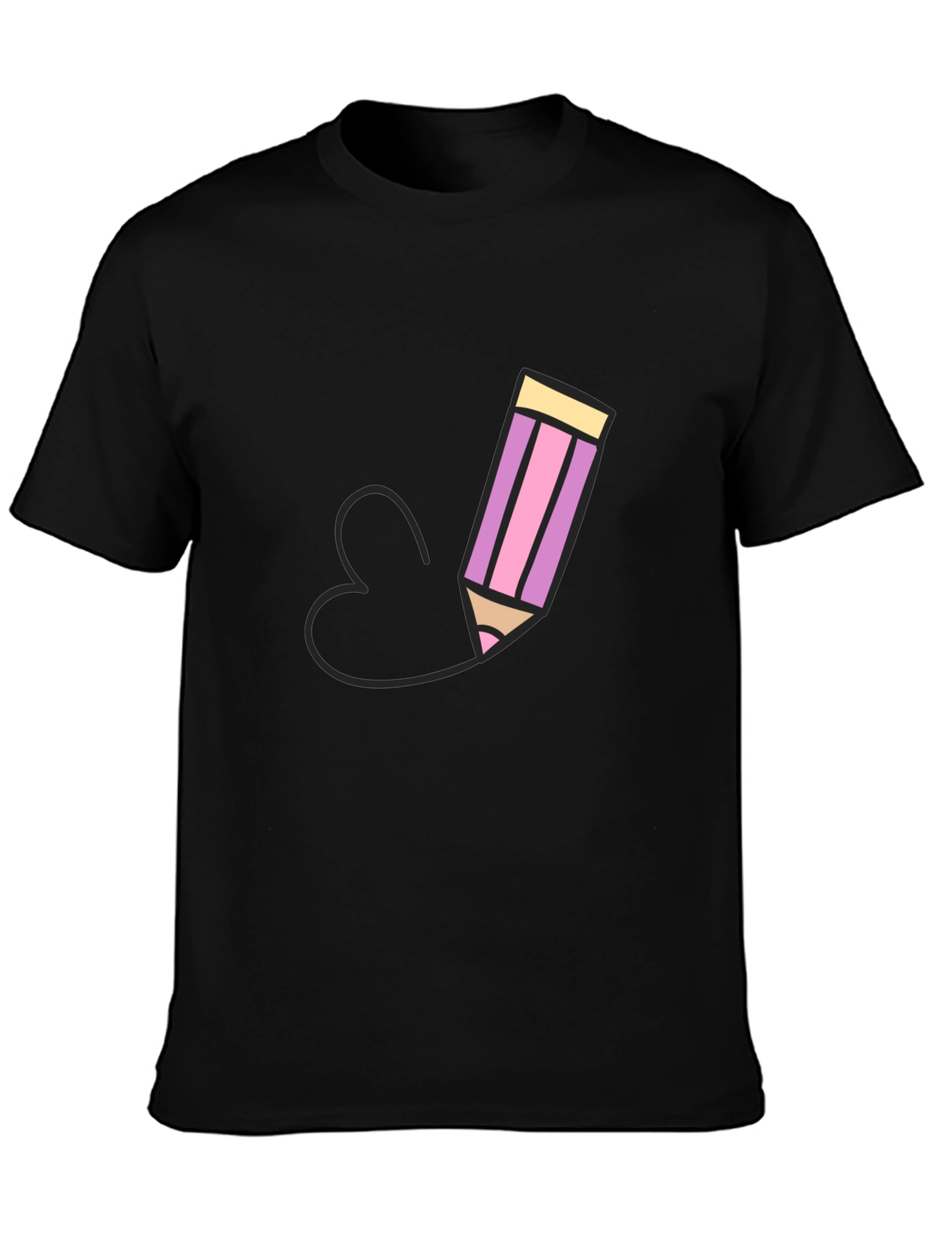 Black Pencil Heart Graphic Black T-Shirt view 3