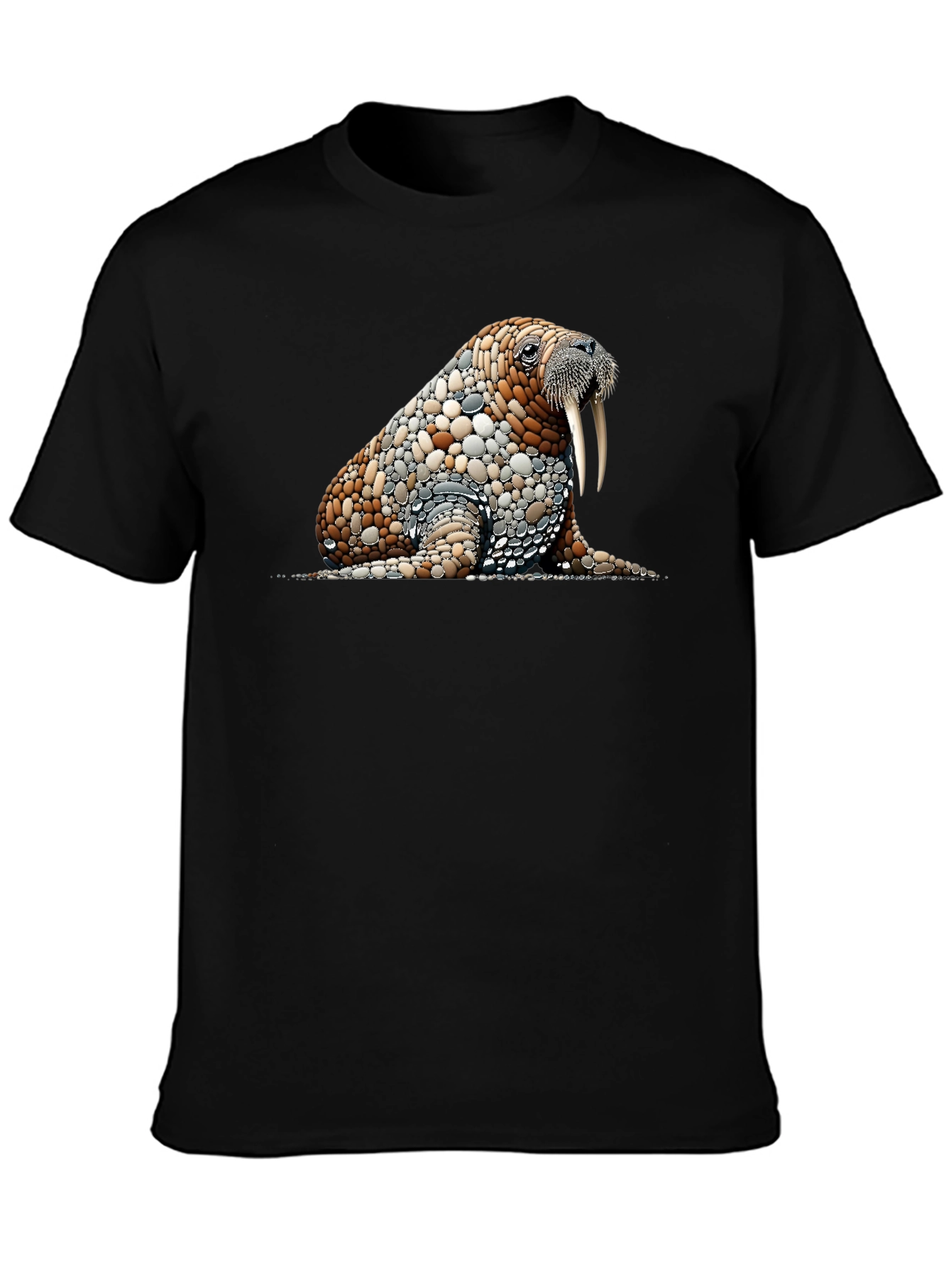 Black Unique Walrus Stone Art Men's Black T-Shirt view 3