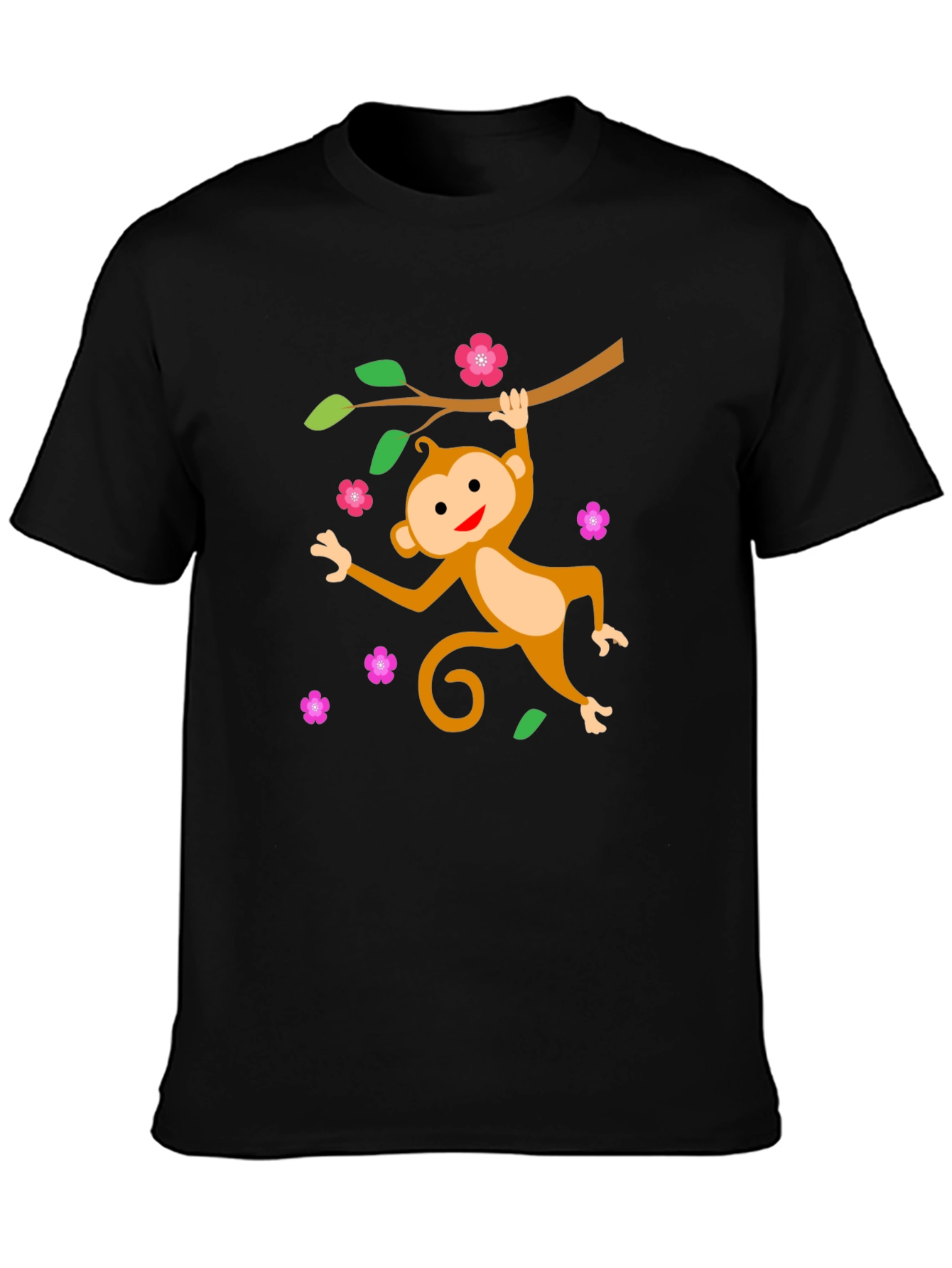 Black Cute Monkey Tree Branch Black T-Shirt view 3