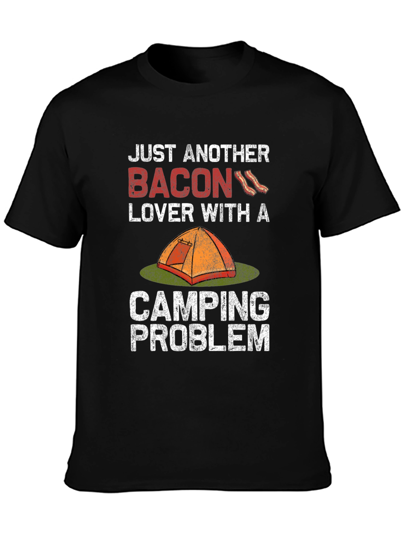Black Bacon Lover Camping Problem T-Shirt view 3