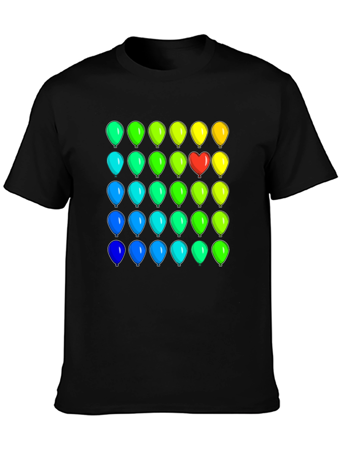 Black Rainbow Balloons Graphic T-Shirt - Novelty Design view 3